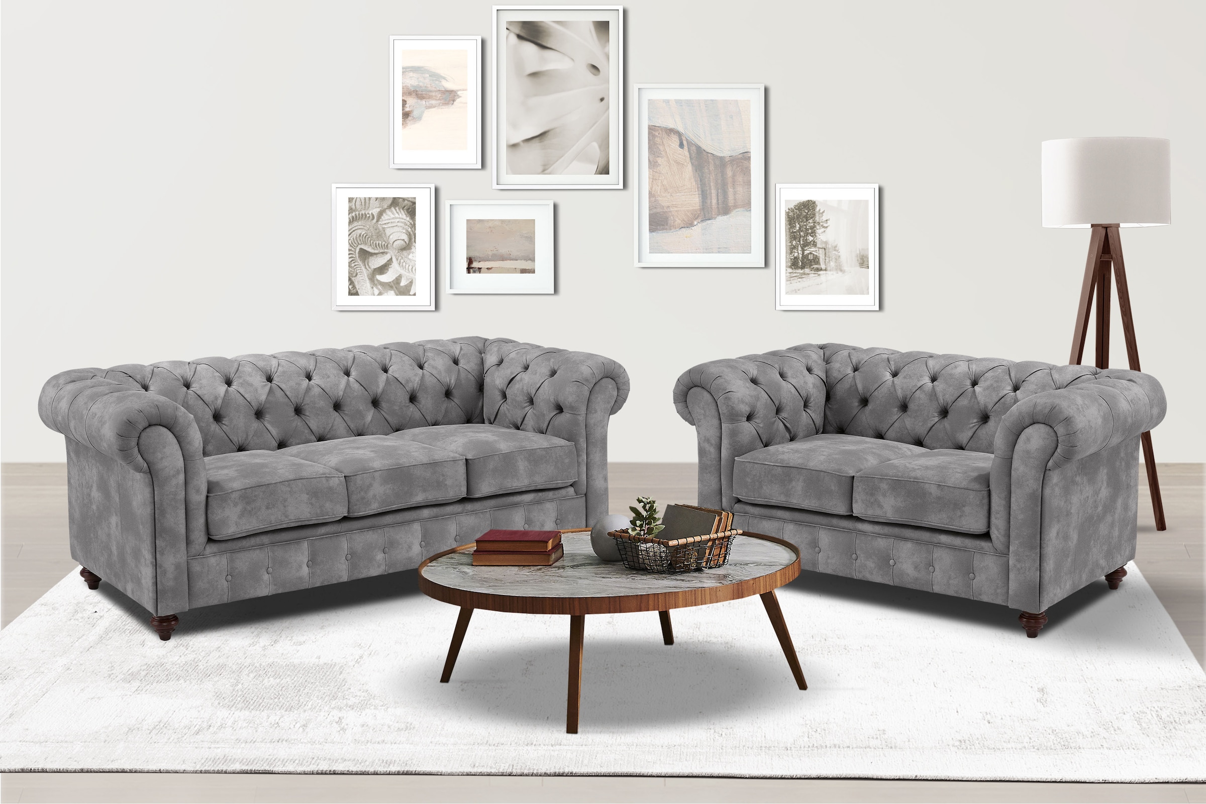 OTTO home Sitzgruppe "Chesterfield" 2 Stk. tlg. hochwertige Knopfheftung, bestehend aus 2- und 3-Sitzer