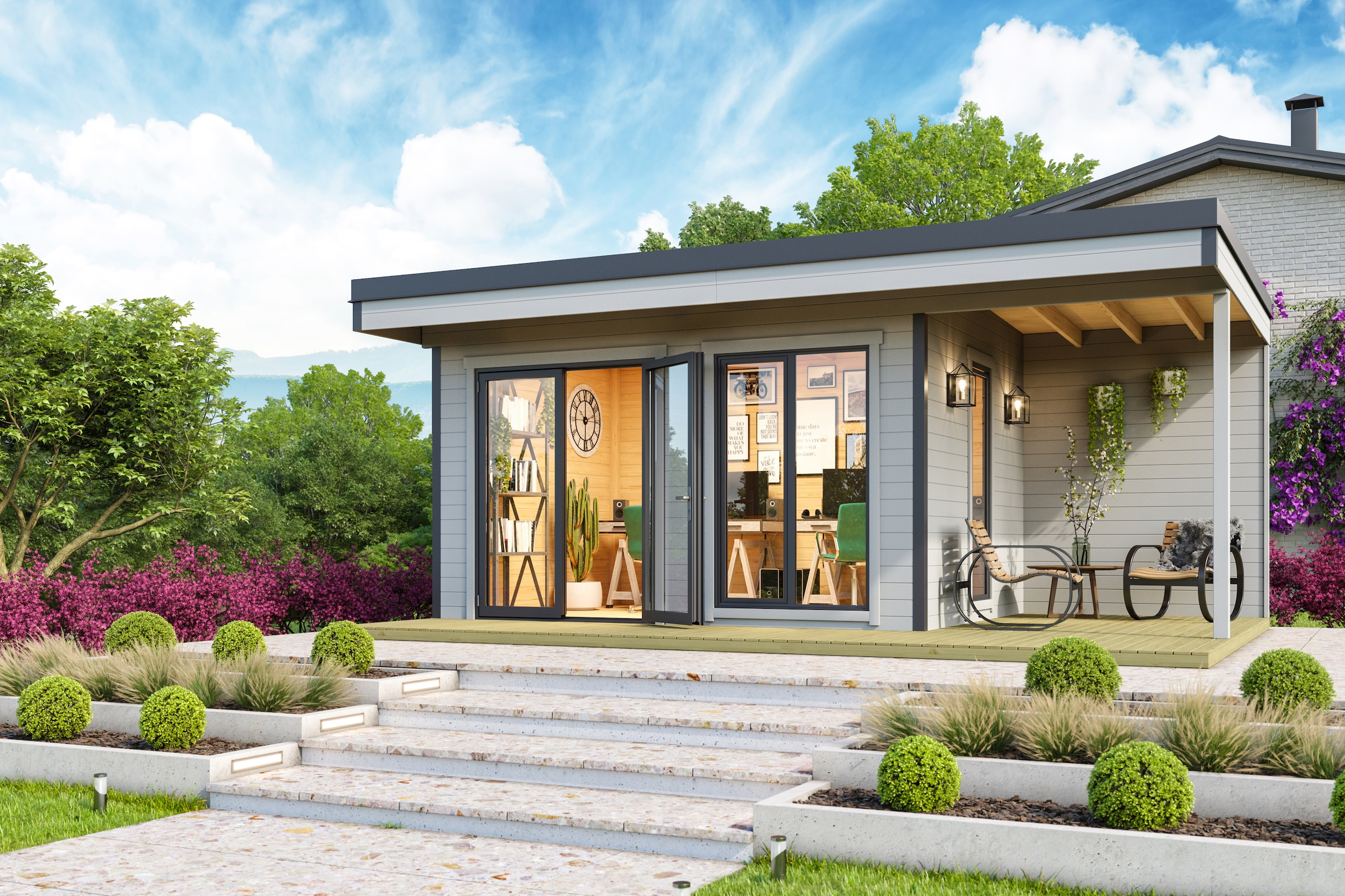 LASITA MAJA Gartenhaus »DOMEO 7 LICHTGRAU/ANTHRAZIT« Fundamentmass 4000+1950 x 3000 , Lichtgrau