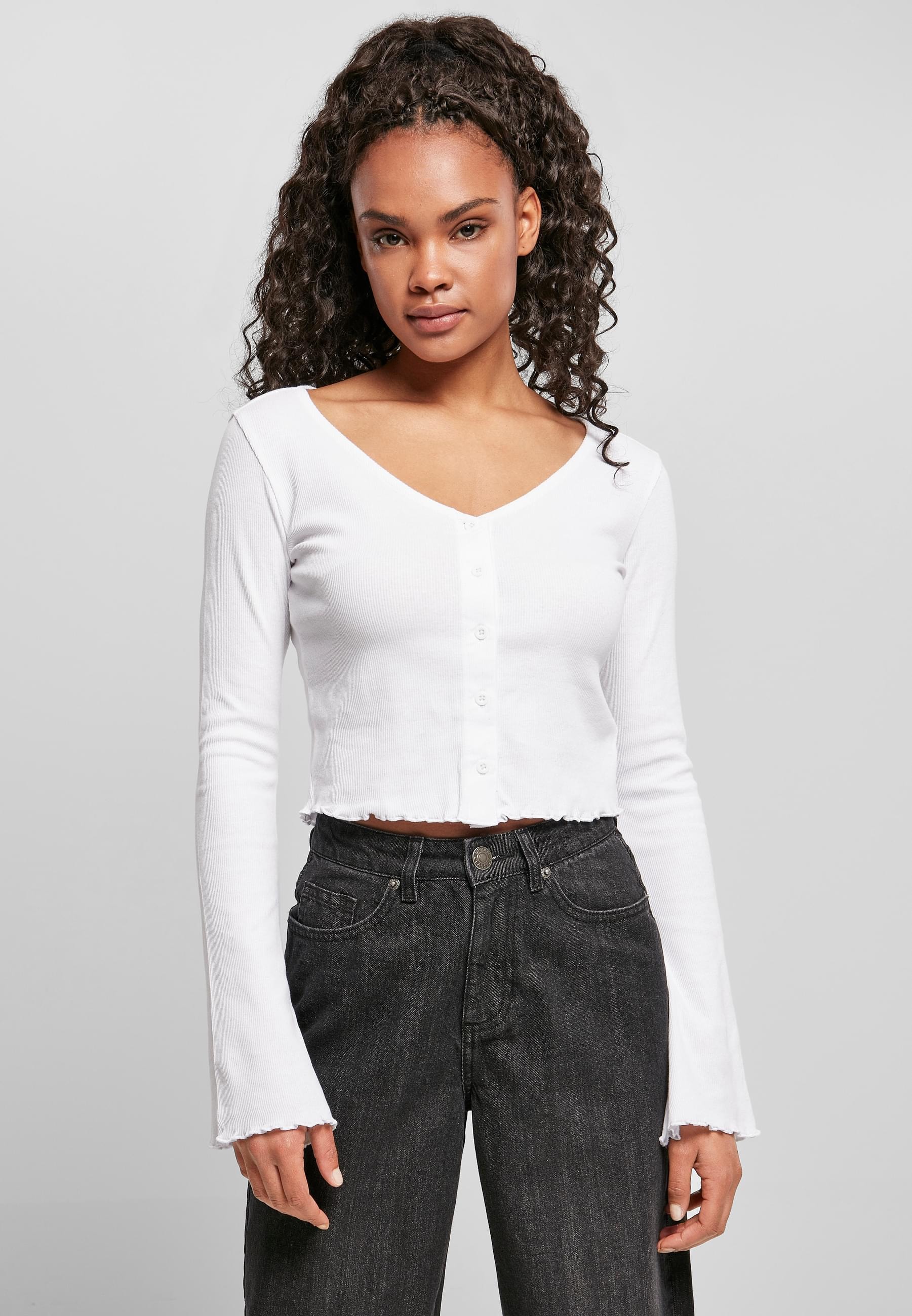 URBAN CLASSICS Langarmshirt »Urban Classics Damen Ladies Cropped Rib Cardigan«, (1 tlg.)