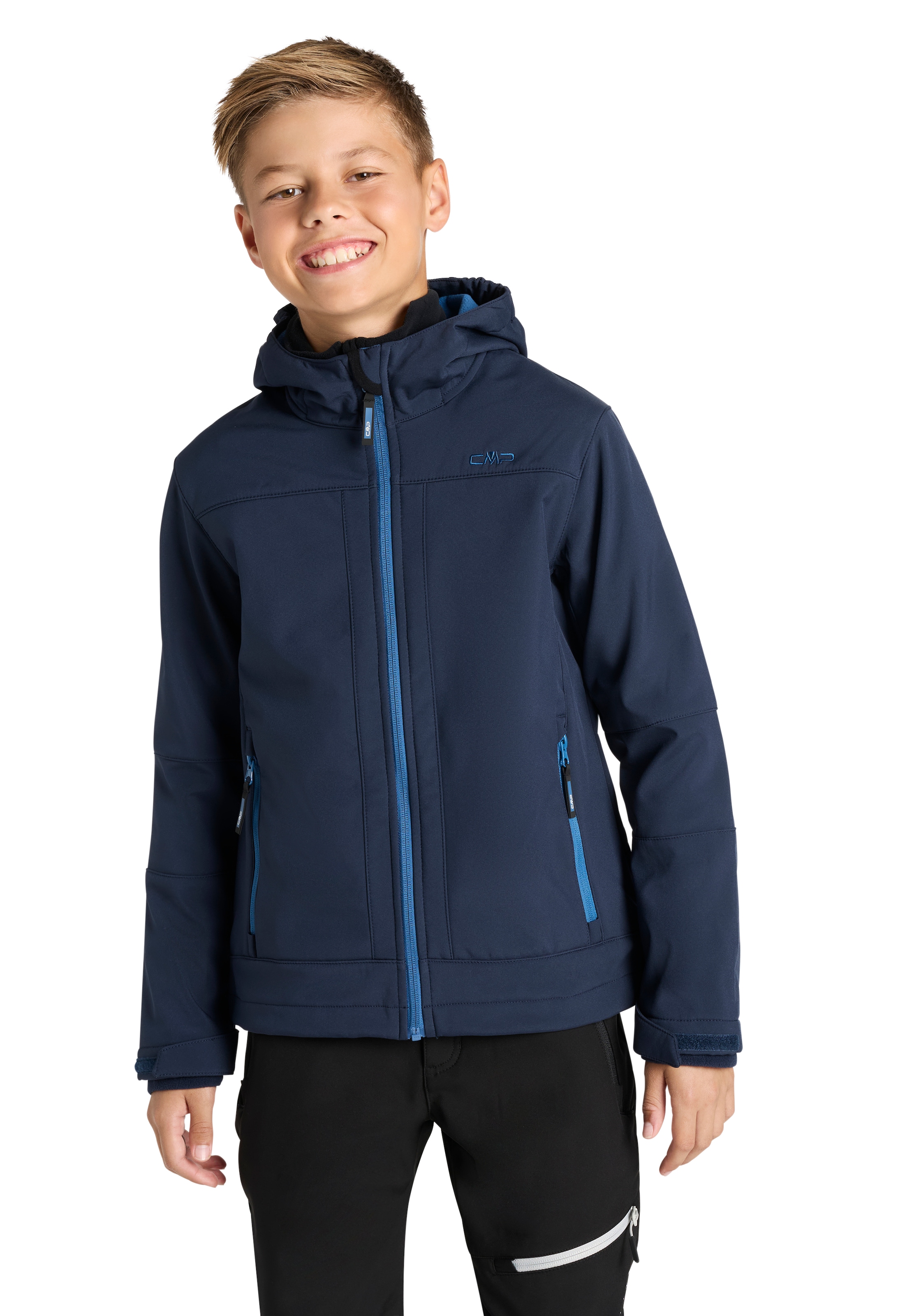 Cmp Herren B.blau Blaus Softshelljacke "Kid Softshell Jacket Fix Hood" Mit Kapuze Wasserabweisend Windabweisend Mit Reißverschlusstaschen erhältlich in Größe 128/140/176 von Baur