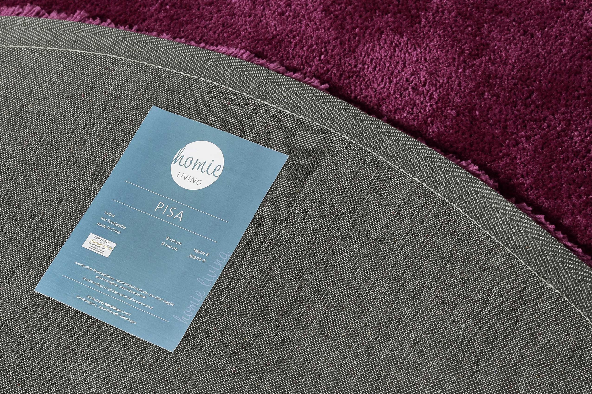 Homie Living Teppich »Pisa« rund 25 mm Höhe Hochflor, Microfaser, uni, weich, Shaggy, Wohnzimmer, Schlafzimmer