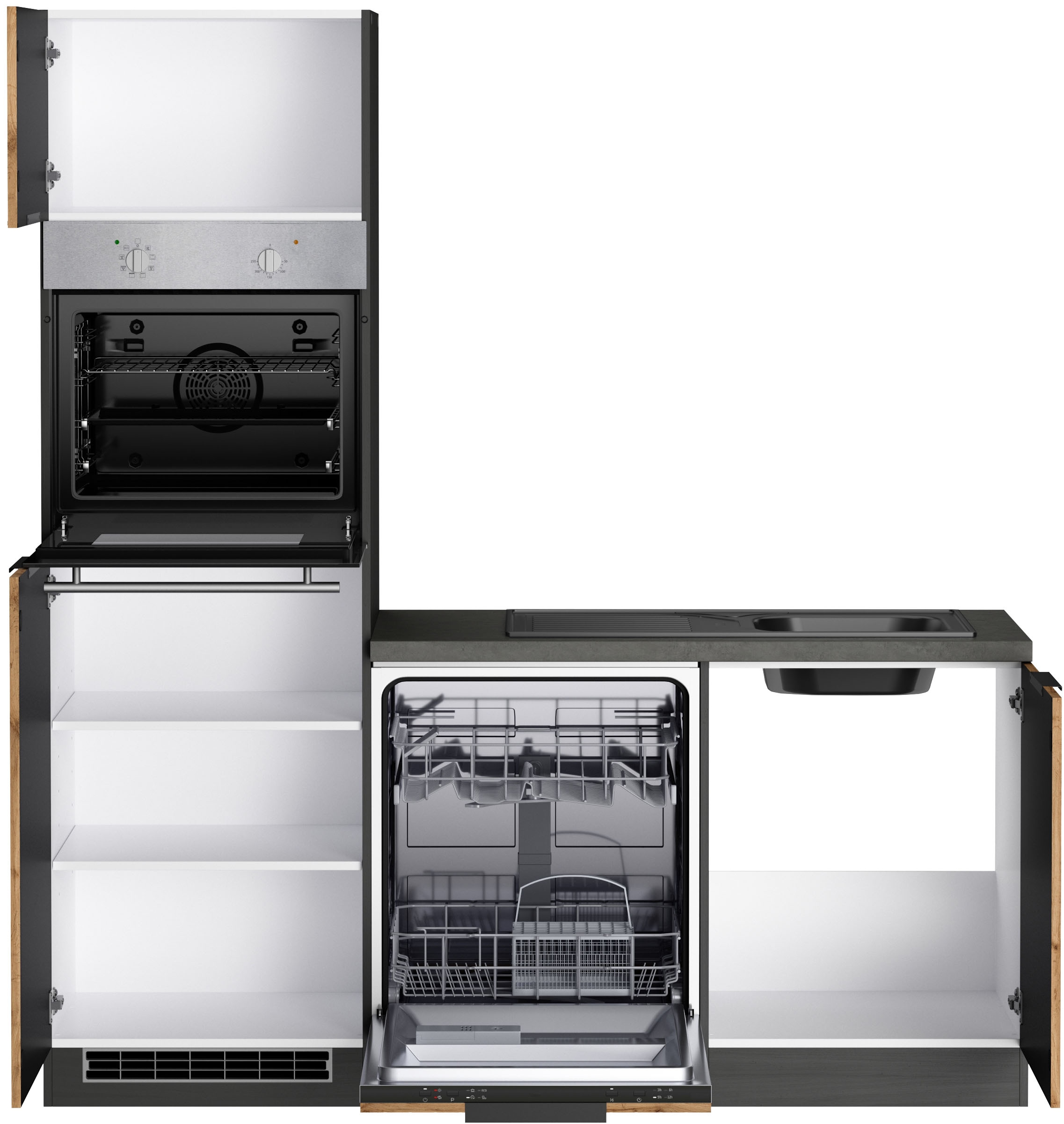 KOCHSTATION Winkelküche »KS-Lagos, Stellbreite 240/240 cm, wahlweise mit E-Geräten«, Ceran-oder Induktionskochfeld,Kühlschrank,Spüle edelstahl oder schwarz