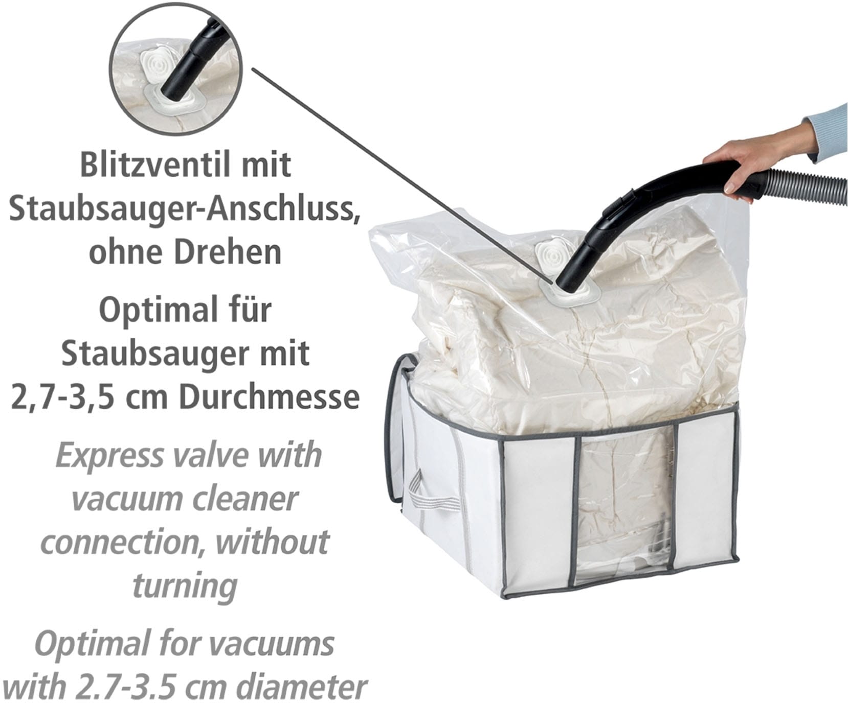WENKO Unterbettkommode »Vakuum Soft Box S«, integrierte Vakuum-Tasche & Blitzventil, bis zu 75 % Platzersparnis