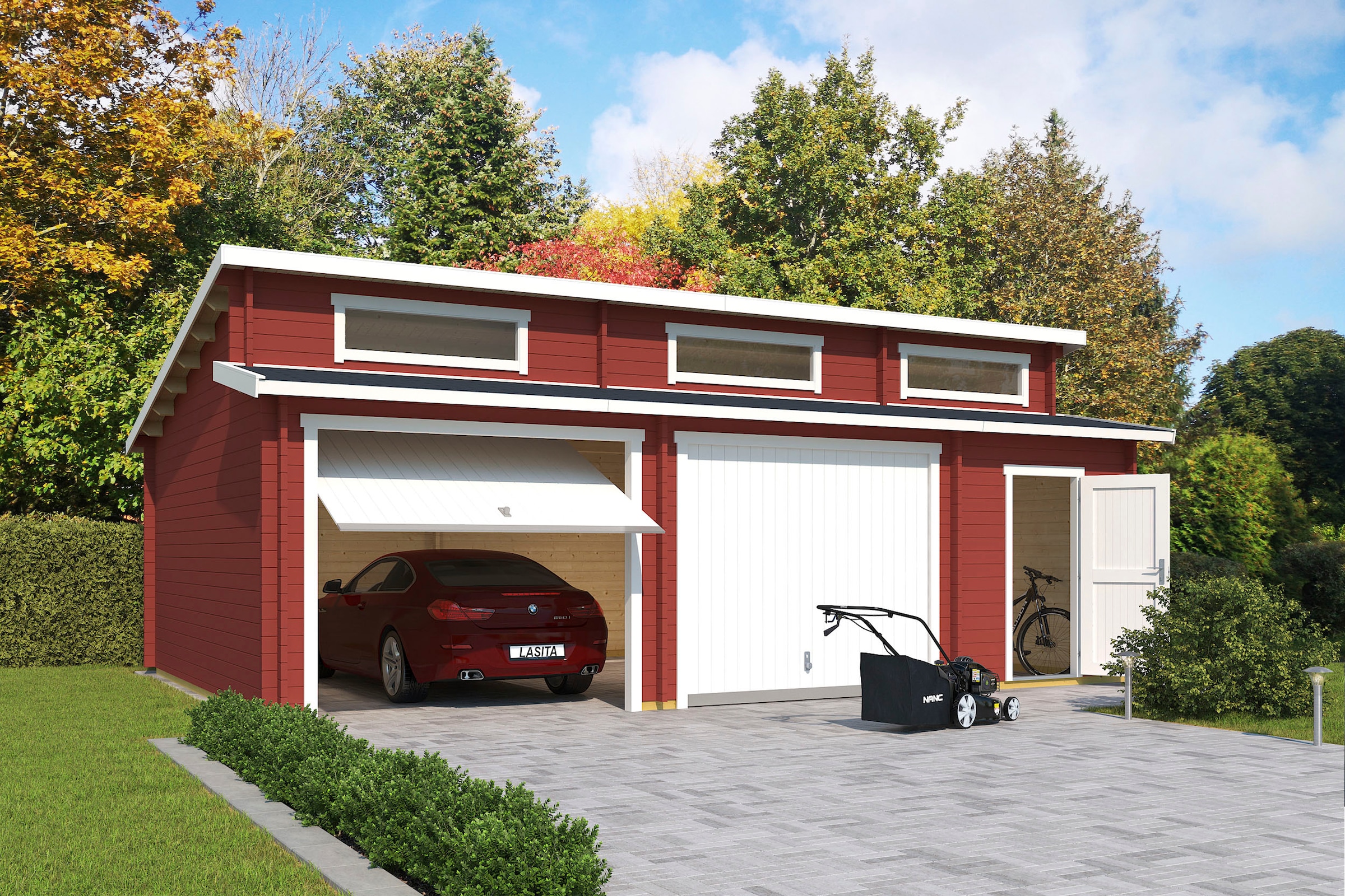 LASITA MAJA Garage »Hawaii«, (Set, für 2 Fahrzeuge geeignet), Garage + 2 Schwingtoren