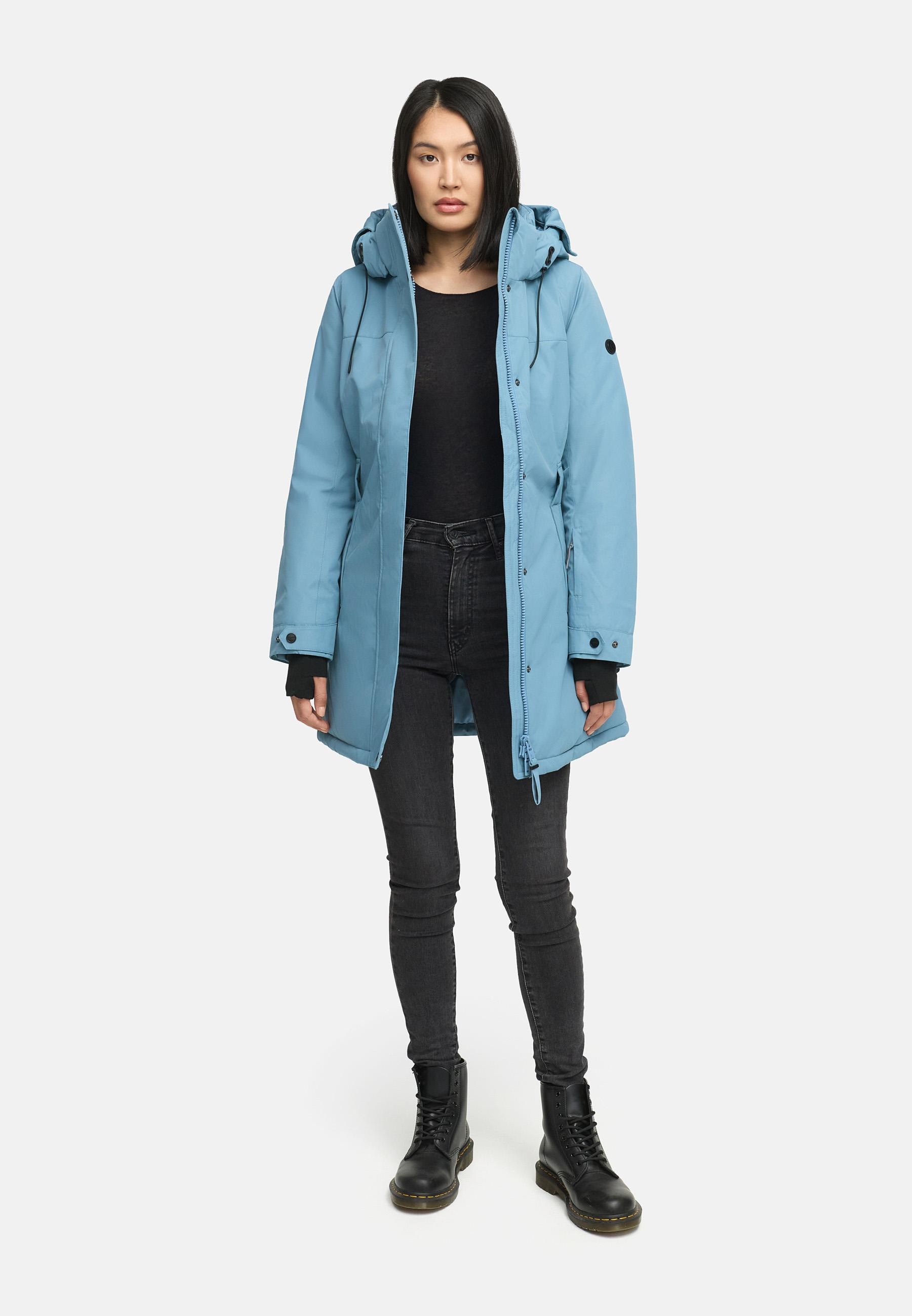 Navahoo Wintermantel »Frostkuss 14«, Warmer Damen Mantel mit abnehmbarer Kapuze und Taillengürtel