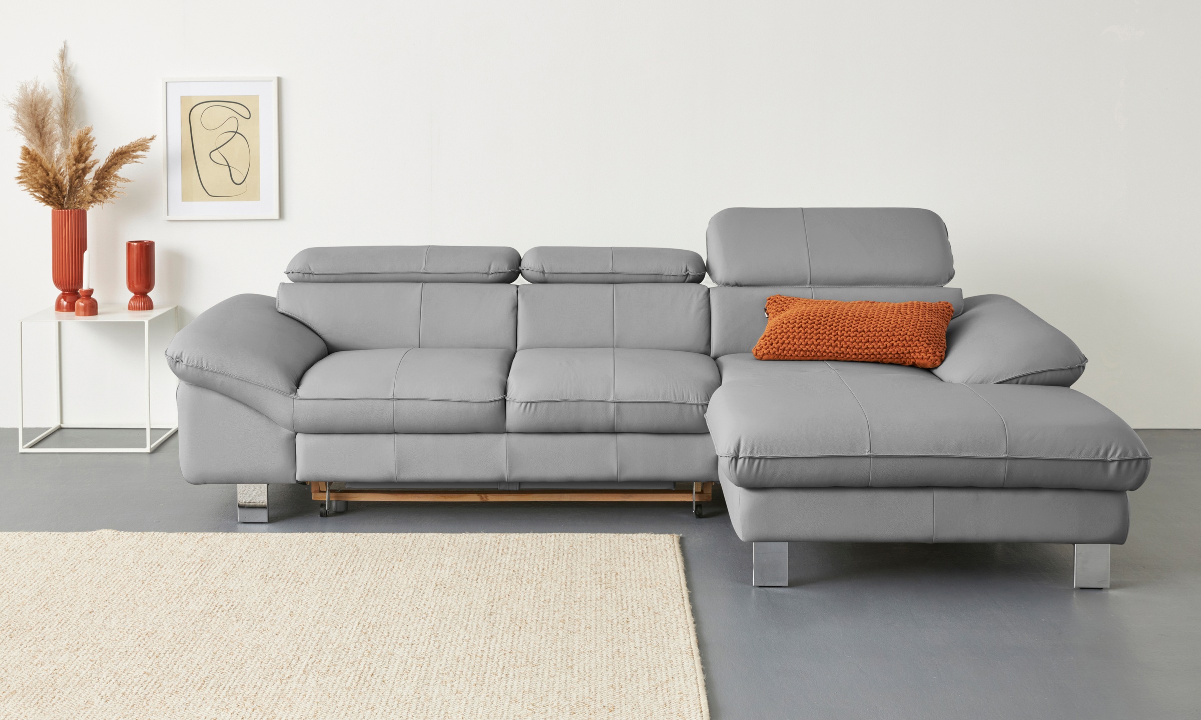 COTTA Ecksofa "Driver L-Form, B: 268 cm, moderne Couch mit Wellenunterfederung, Leder" Kopfteilverstellung, opt. Schlaffunktion + XL Bettkasten, LF:191x129cm