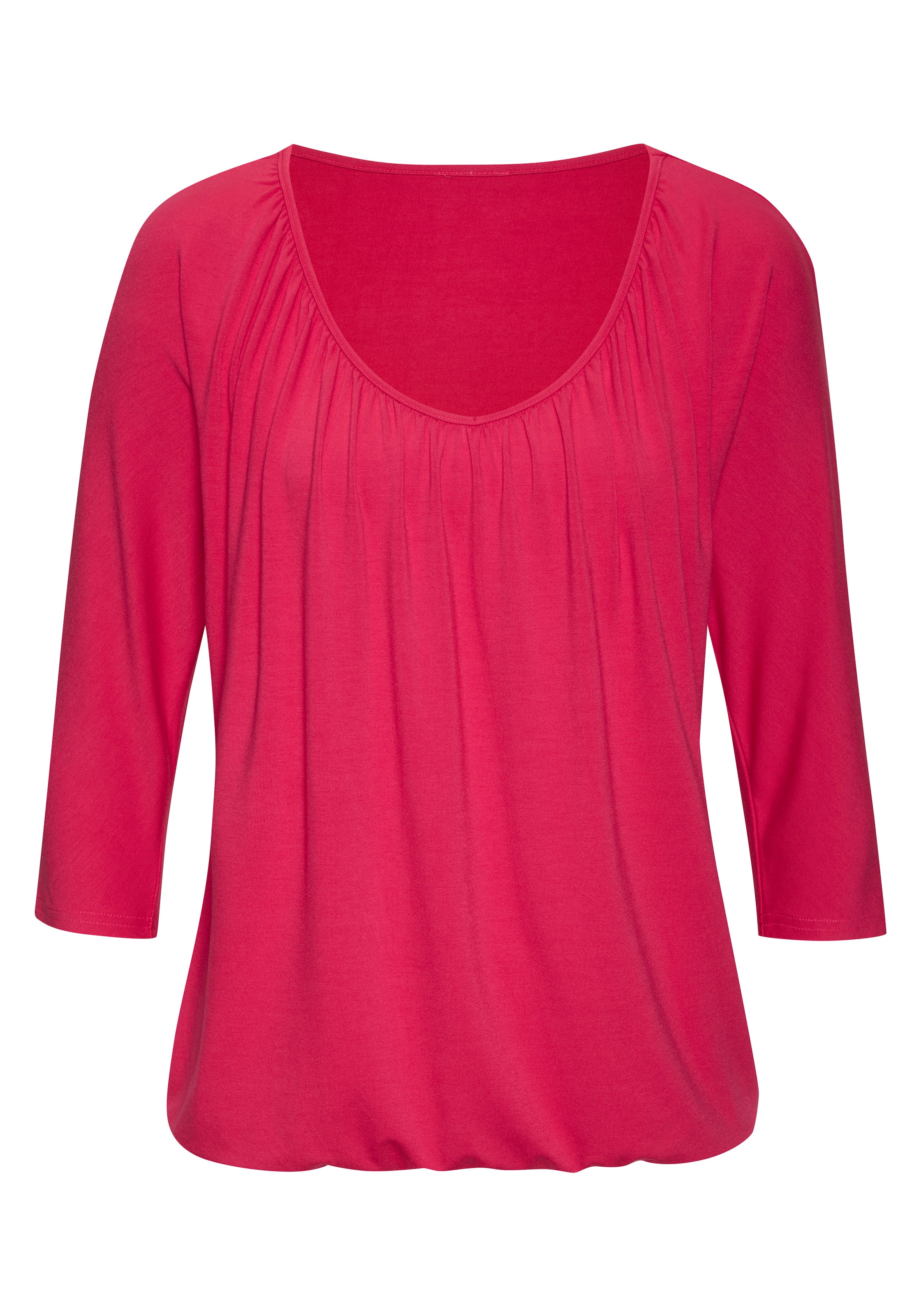 LASCANA 3/4-Arm-Shirt »mit zarter Raffung am Ausschnitt«, (2er-Pack), aus weichem Viskose-Stretch