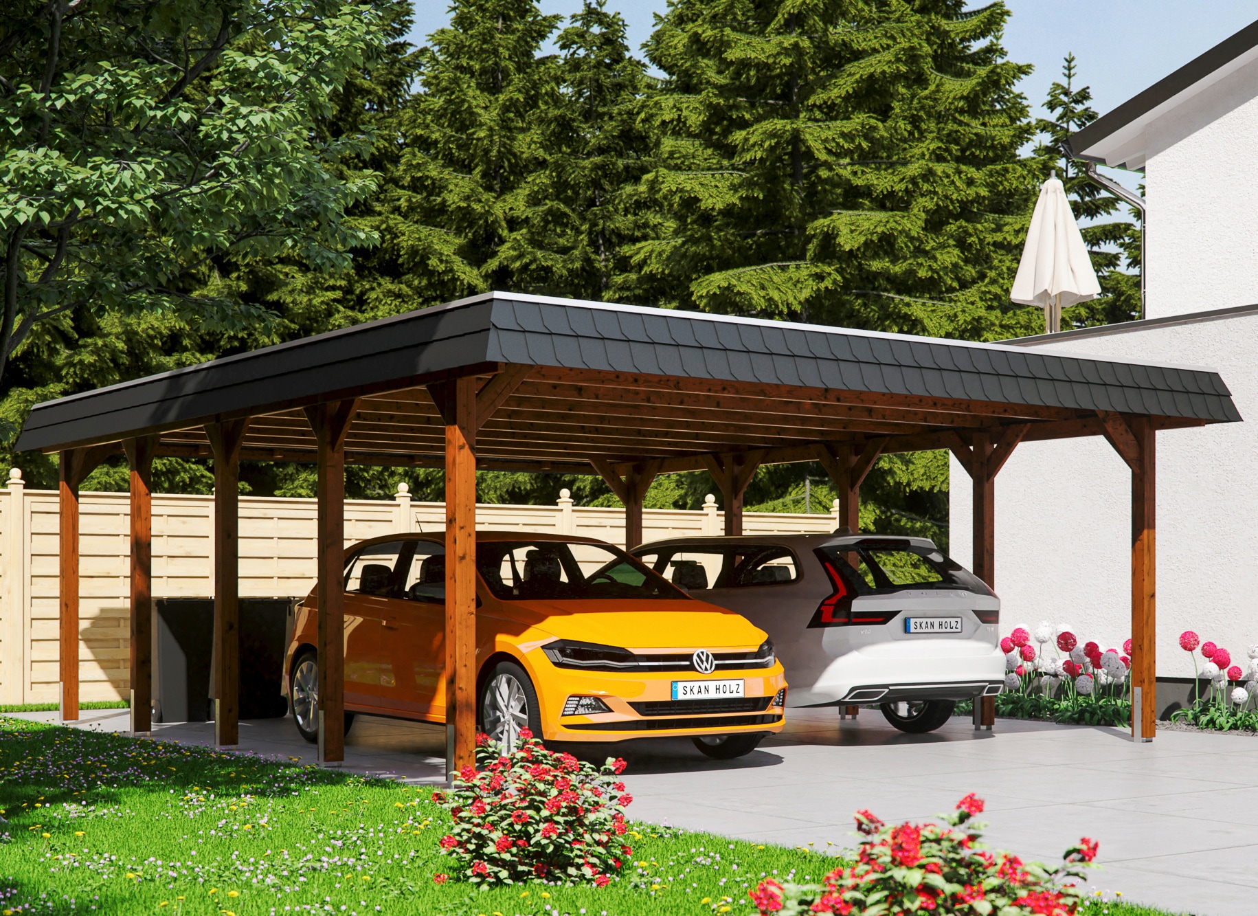 Skanholz Doppelcarport "Spreewald" Massivholz 530 cm braun