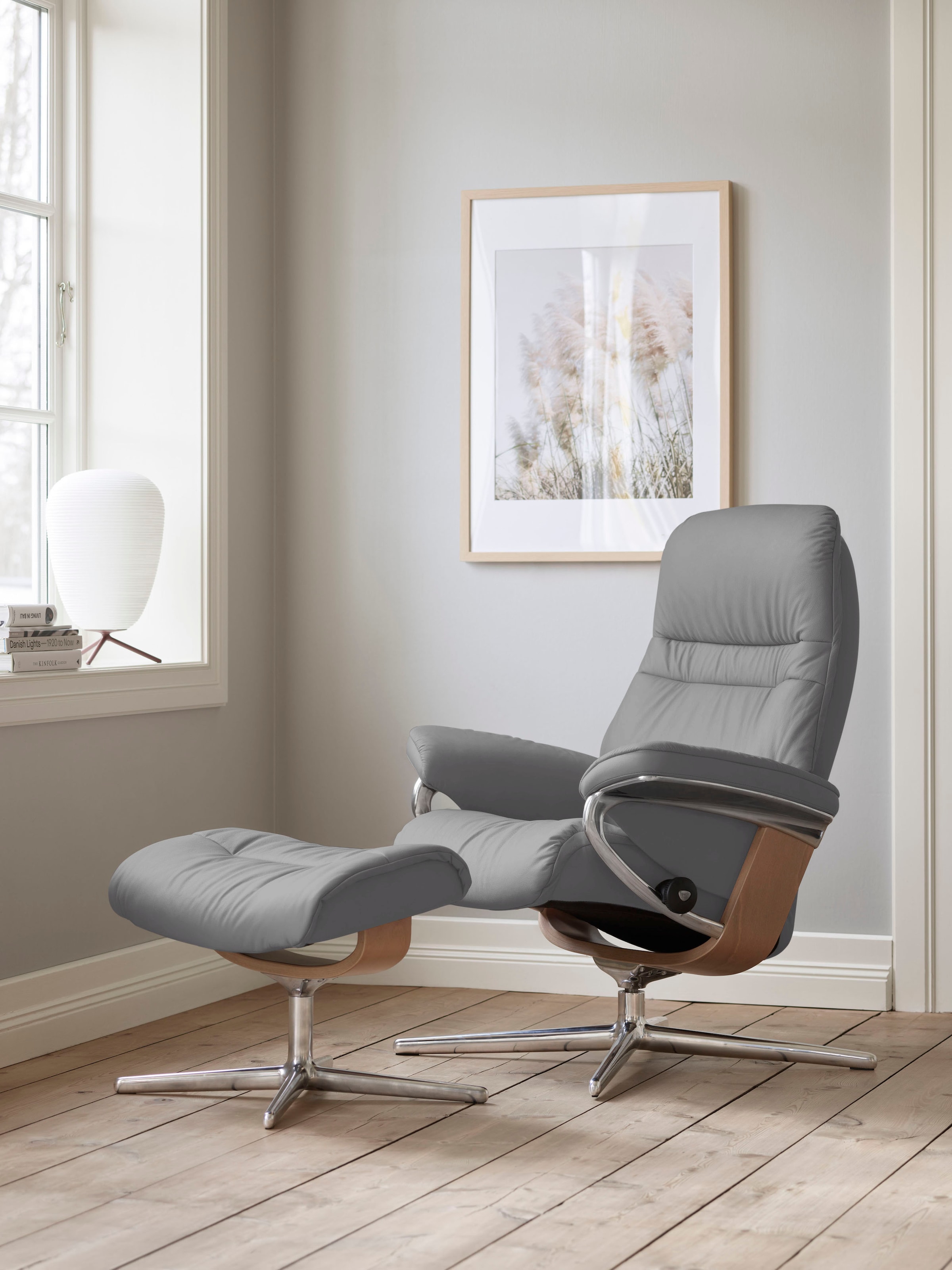 Stressless Fußhocker "Sunrise", mit Cross Base, Größe S, M & L, Holzakzent Eiche