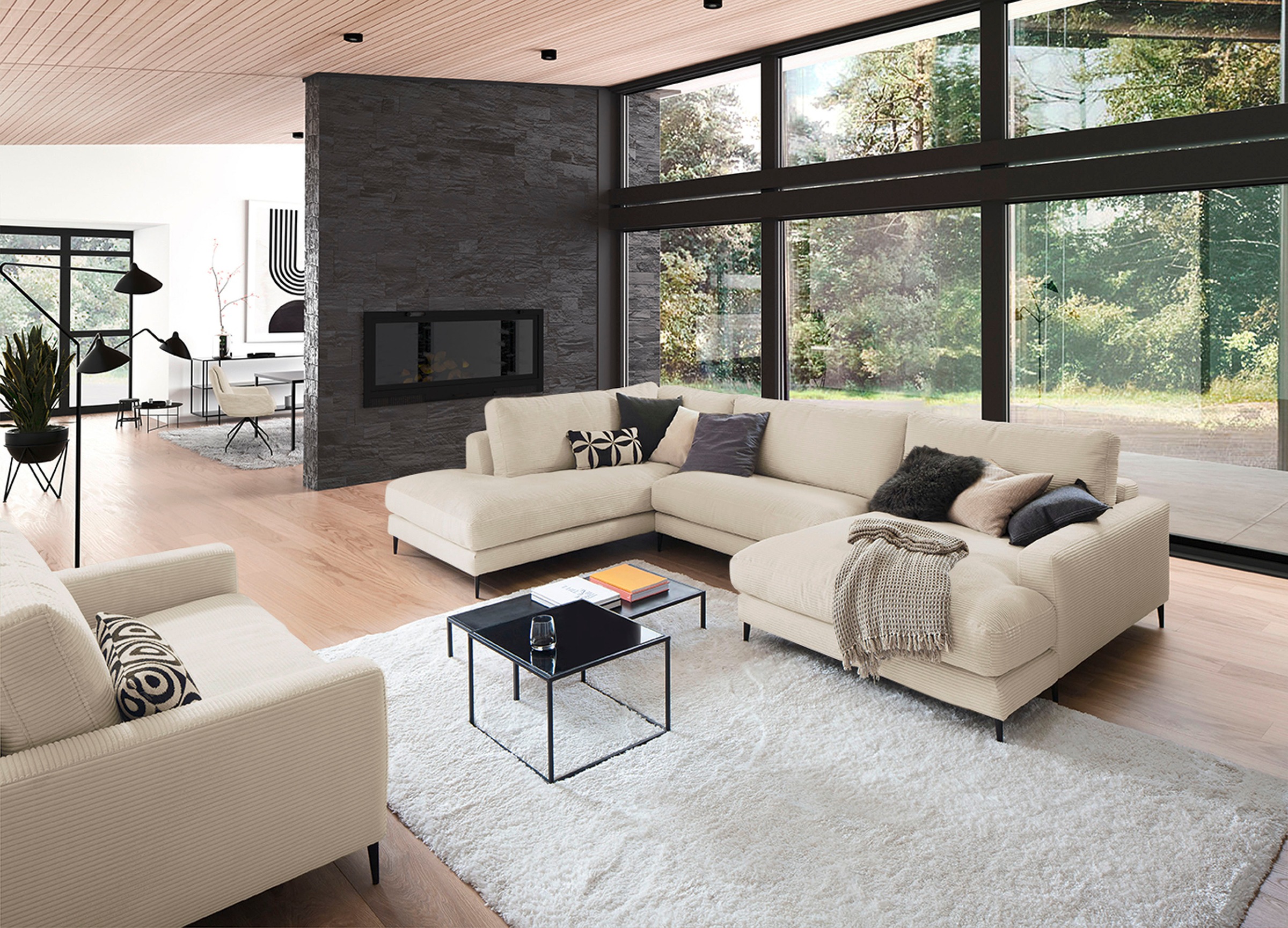 INOSIGN Wohnlandschaft »Downtown XXL B/T/H: 341/223/84 cm Loungemöbel zum Relaxen«, weicher Sitzkomfort, Cord-Bezug, weicher Sitzkomfort U-Form