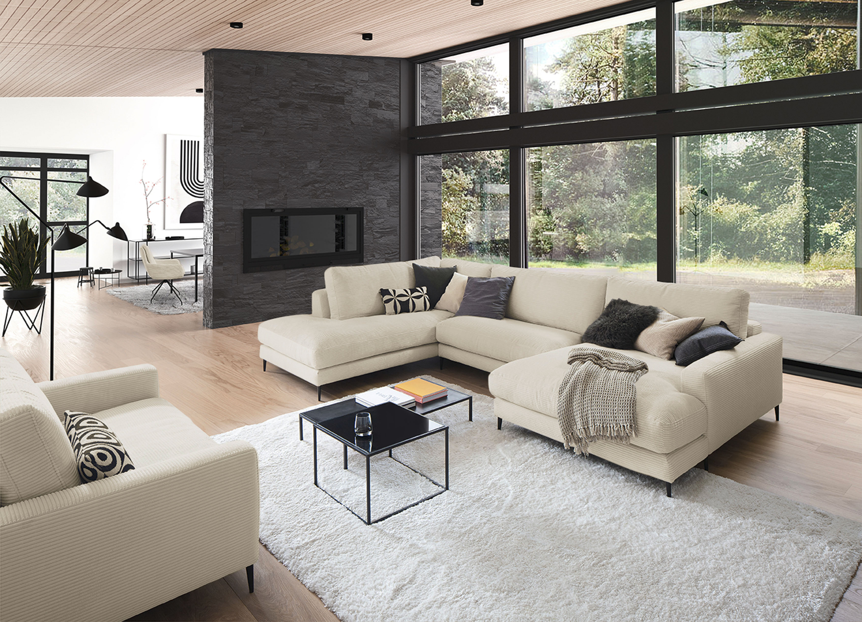 Home affaire Wohnlandschaft "Downtown XXL B/T/H: 341/223/84 cm Loungemöbel zum Relaxen" weicher Sitzkomfort, Cord-Bezug, weicher Sitzkomfort U-Form