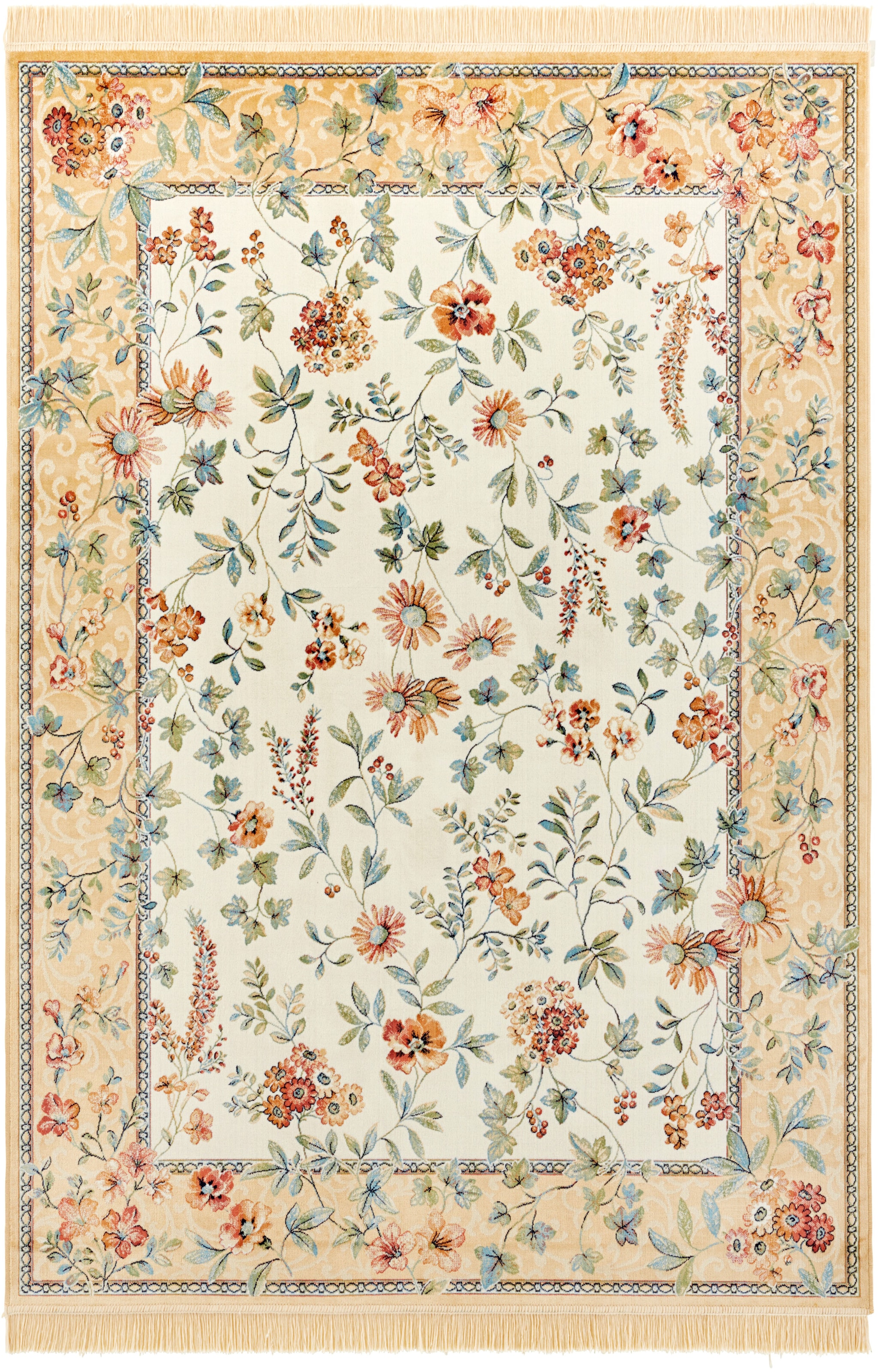 NOURISTAN Teppich "Orient Flowers", rechteckig, 5 mm Höhe, Orientalisch mit Fransen, Orient, Wohnzimmer, Schlafzimmer, E