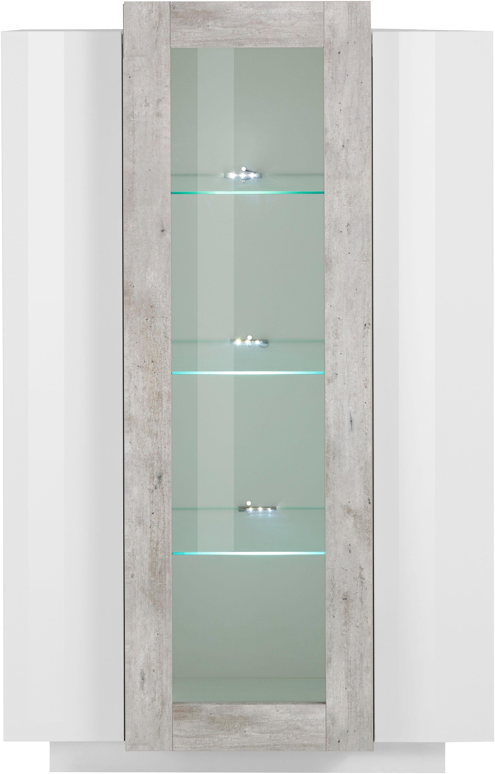 INOSIGN Vitrine »Coro, Vitrine, Glasvitrine, Vitrinenschrank, Stauraumvitrine«, 3 Türen davon 1 Glastür, 9 Fächer, Doppeltiefe, Höhe 120,5cm