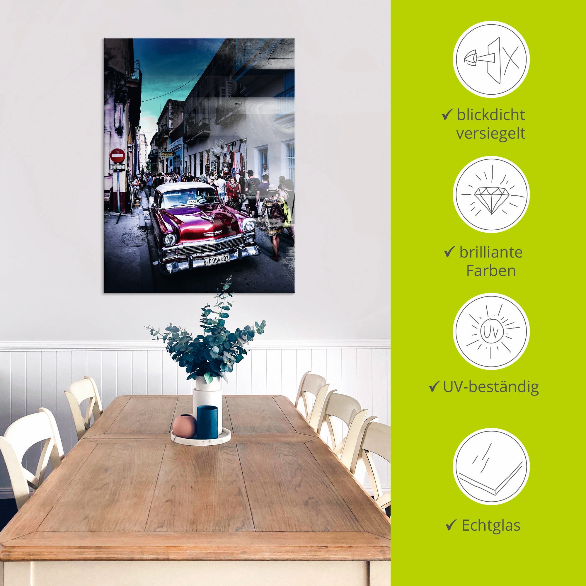 Artland Glasbild »Leben in Havanna«, Auto, (1 St.), in verschiedenen Größen