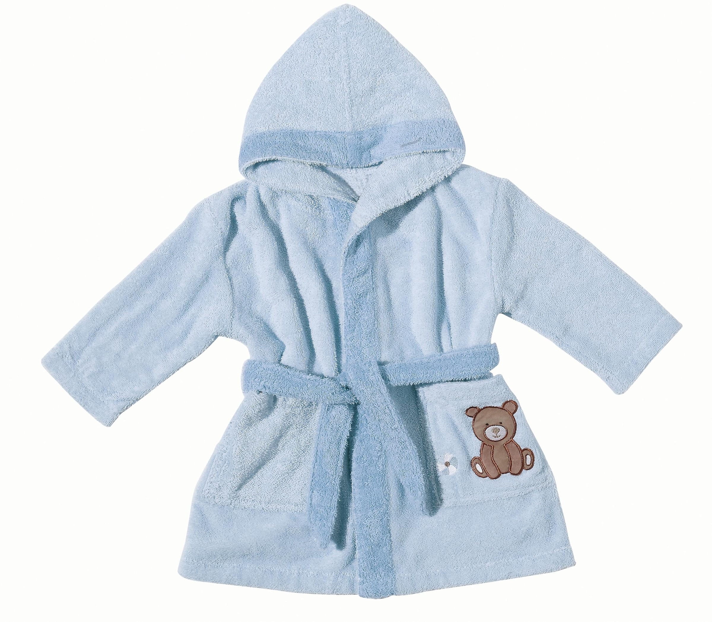 Babybademantel EGERIA, L:73cm, blau, Walkfrottee, Hausmäntel, "Teddy Bear", mit Kapuze und kleiner Stickerei, Organic Cotton