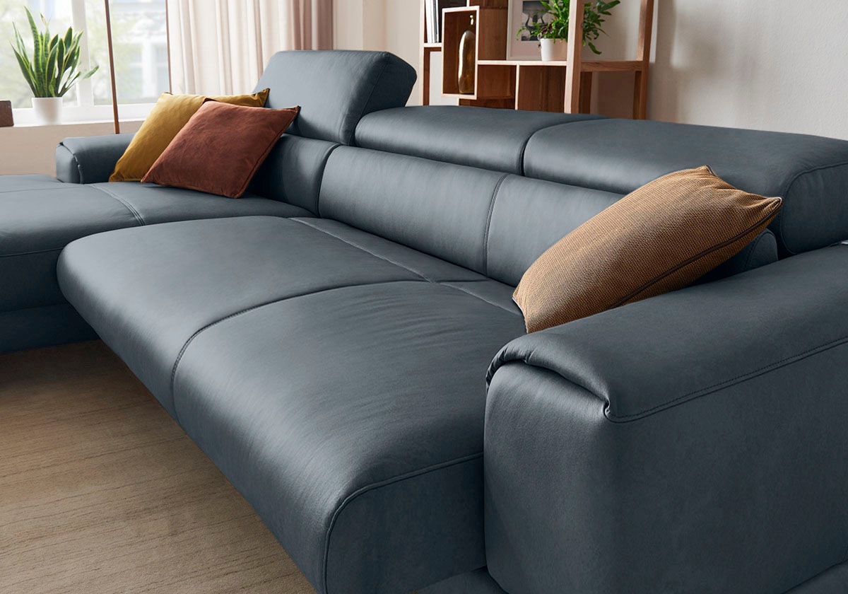 W.SCHILLIG Ecksofa »piedroo, Designsofa mit tollem Sitzkomfort, bequem und elegant, L-Form«, Kopfteilverstellung, wahlweise mit Sitztiefenverstellung, Breite 343cm