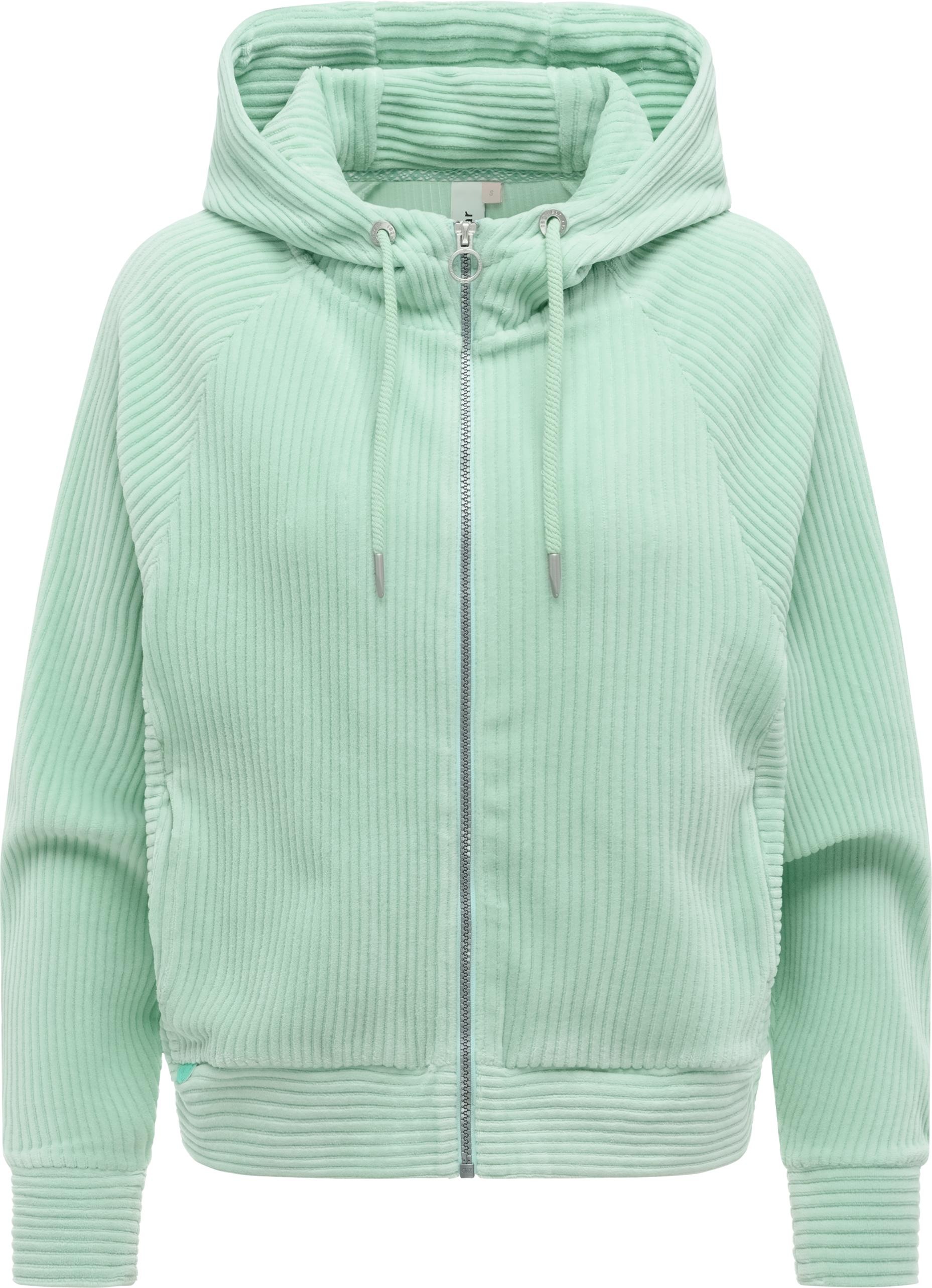 Sweatjacke RAGWEAR "Corduly Cordy", Damen, Gr. XL (42), mint26, Material: 76% Baumwolle, 20% Polyester, 4% Elasthan, oversize hüftlang, hoch geschlossener Ausschnitt, Ärmel ohne Ärmelschlitz abgesteppte Kante, Sweatjacken Sweatjacke, Freizeitjacke Zip-Hoo