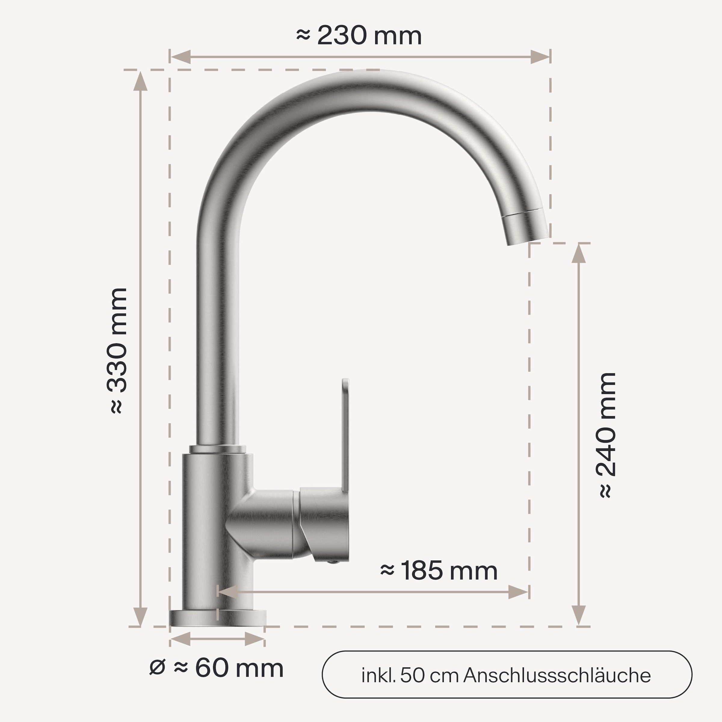 WASSERWERK Spültischarmatur »WK 5, Wasserhahn, Küche, Einhebelmischer« 360° schwenkbar, Cold-Start-Funkt., geräuscharm
