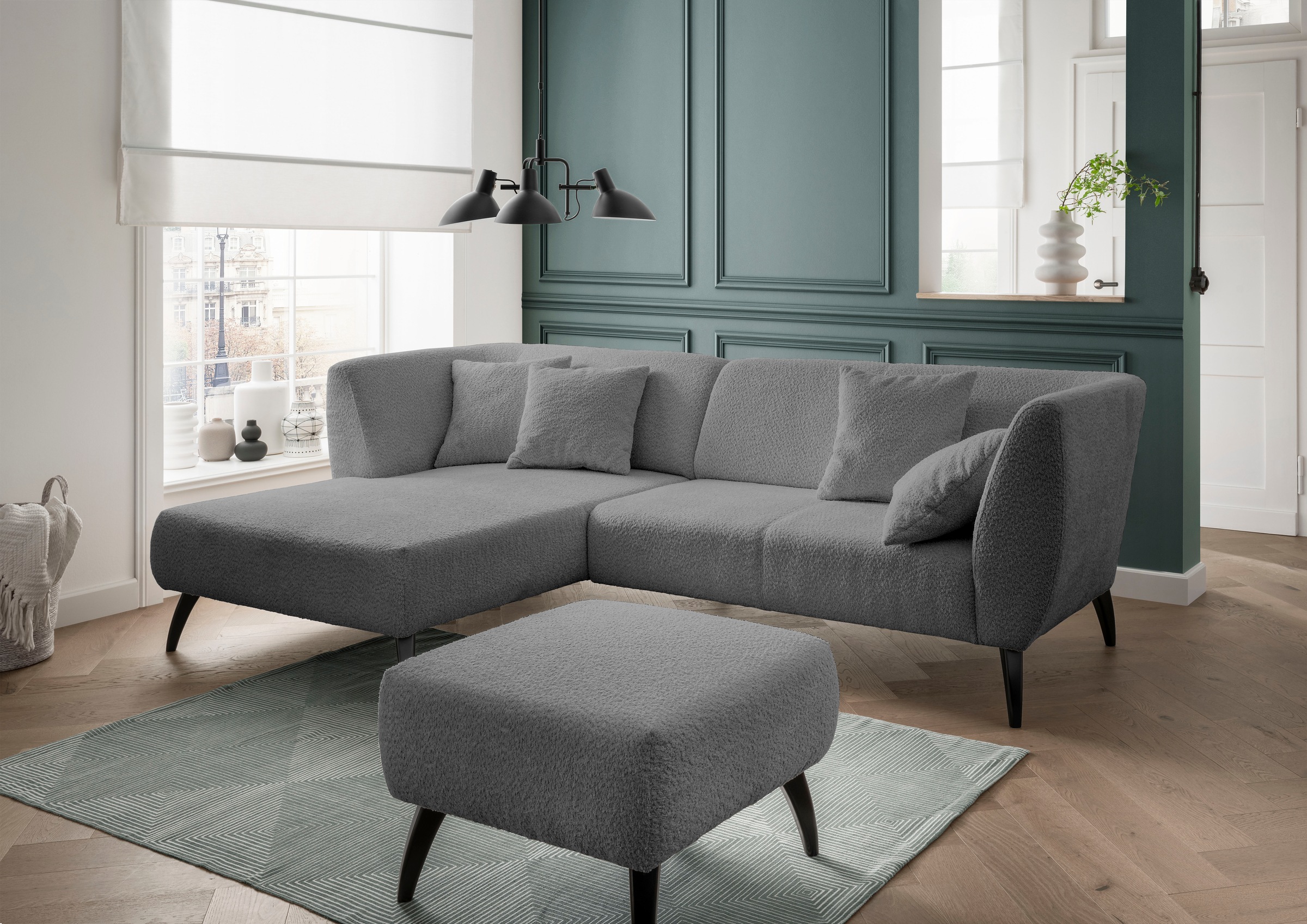 Ecksofa HOME AFFAIRE "Colori Polstermöbel mit zeitlos eleganter Rückenführung. L-Form", grau (anthrazit), B:264cm H:80cm T:160cm, 100% Polyester, Sofas, Ecksofa, Holzfußfarbe wählbar, inkl. 4x Zierkissen