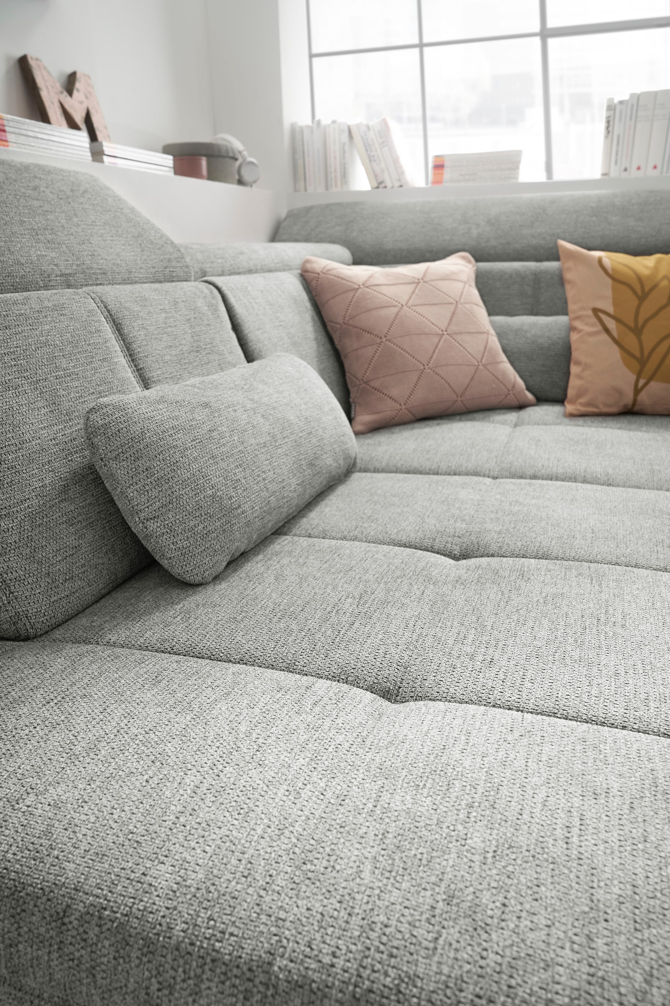 set one by Musterring Ecksofa »SO 3400 Sitzhöhe 47cm oder 49cm, Sitztiefe verstellbar, B/T 317/220 cm«, Kaltschaumpolsterung, Flachgewebe, whlw. mit Funktionen, Sitzhöhe 47