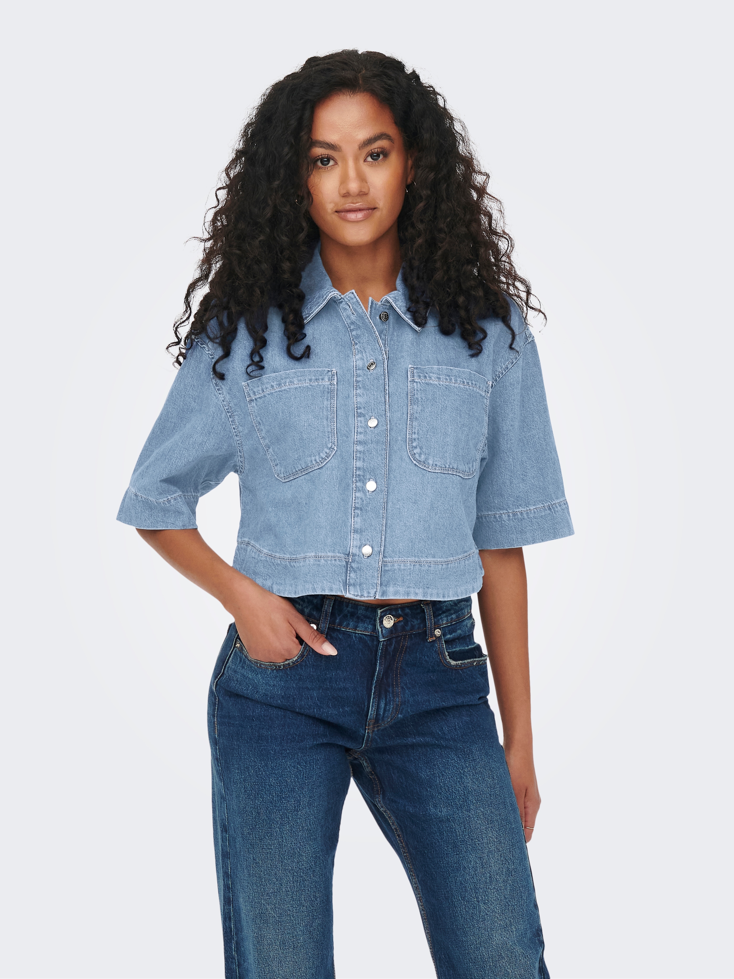 ONLY Jeansbluse "ONLCLEO LIFE SS CROP DNM SHIRT PIM NOOS" Baumwolle