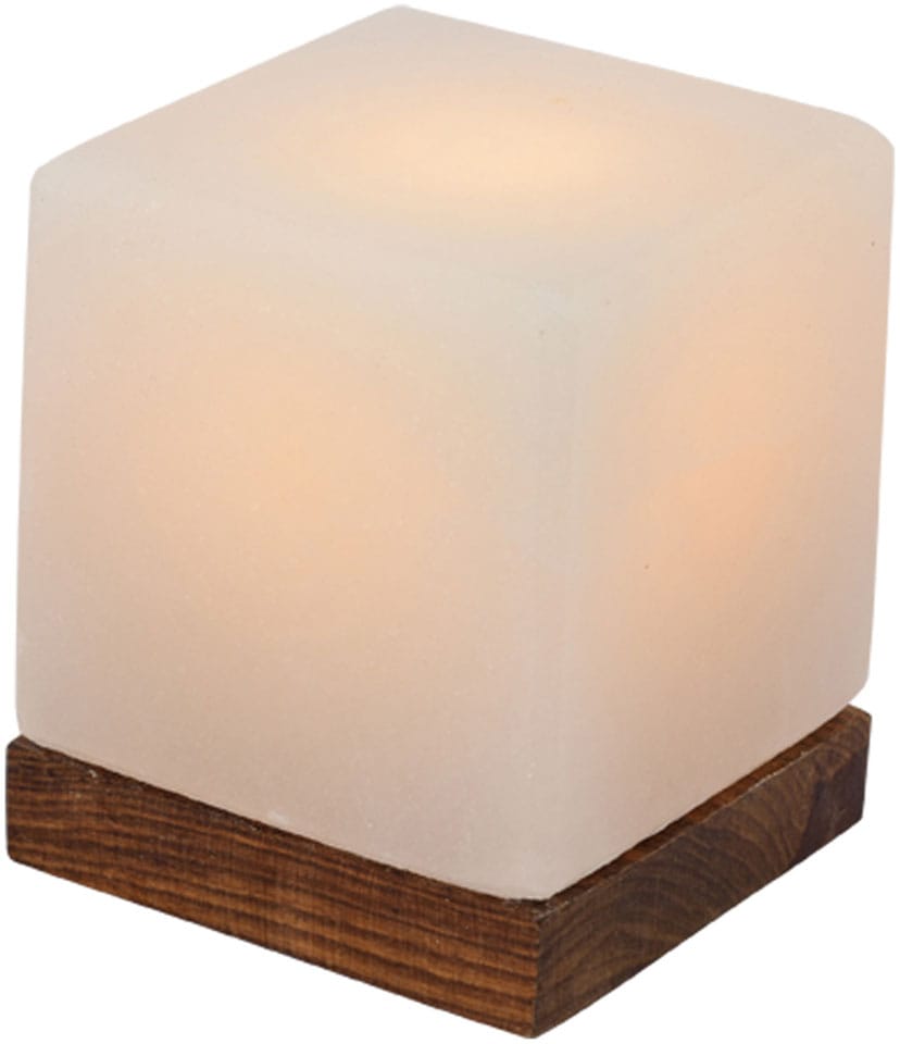 Salzkristall-Tischlampe "Kubus", H: 9cm, 1 Stk., weiß, HIMALAYA SALT DREAMS, Leuchten, Handgefertigt aus Salzkristall - jeder Stein ein Unikat, H: