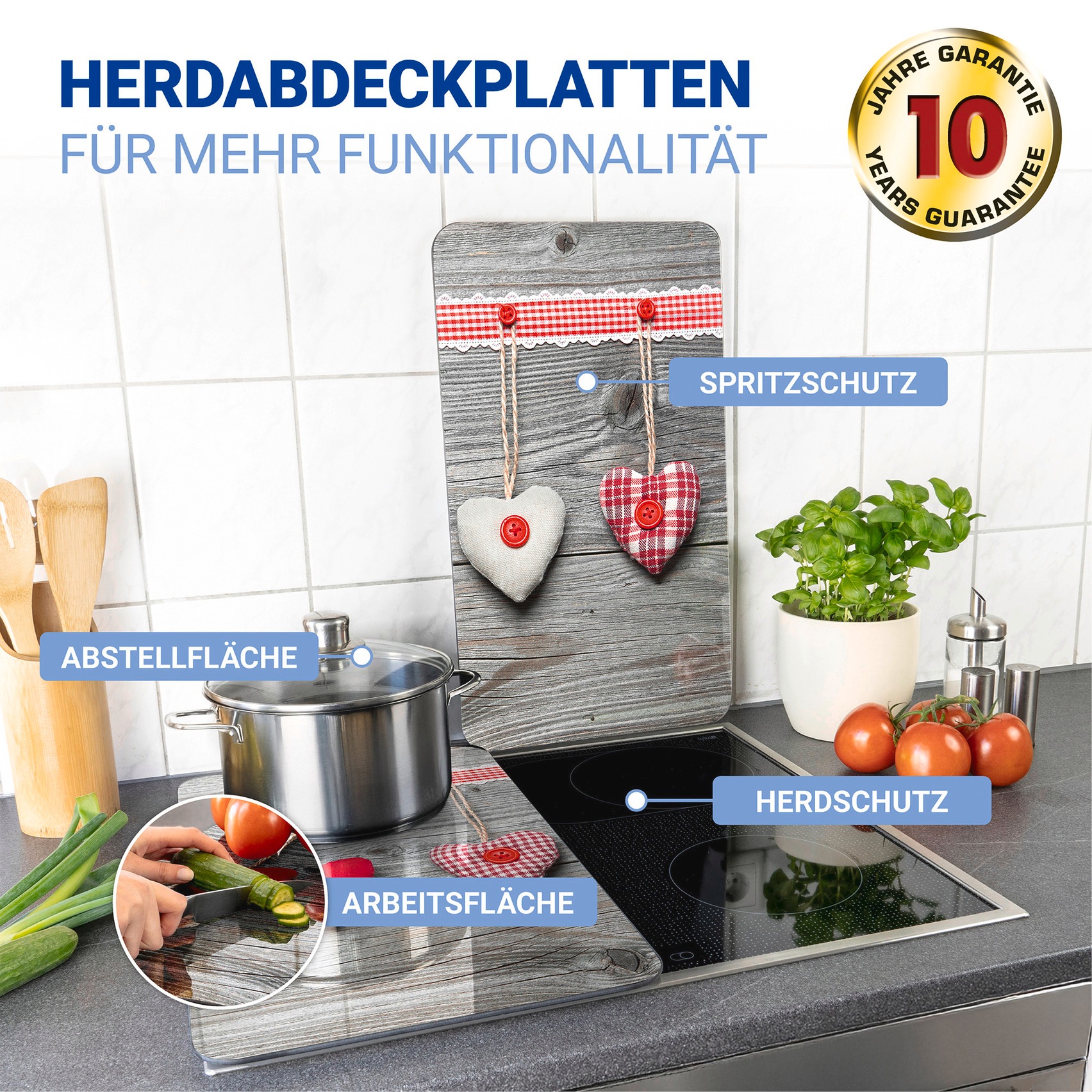 WENKO Herd-Abdeckplatte »Universal Modell Herzen«, (Set, 2 tlg.), Herdabdeckung für alle Herdarten, kratzfest, mit rutschfesten Füßen