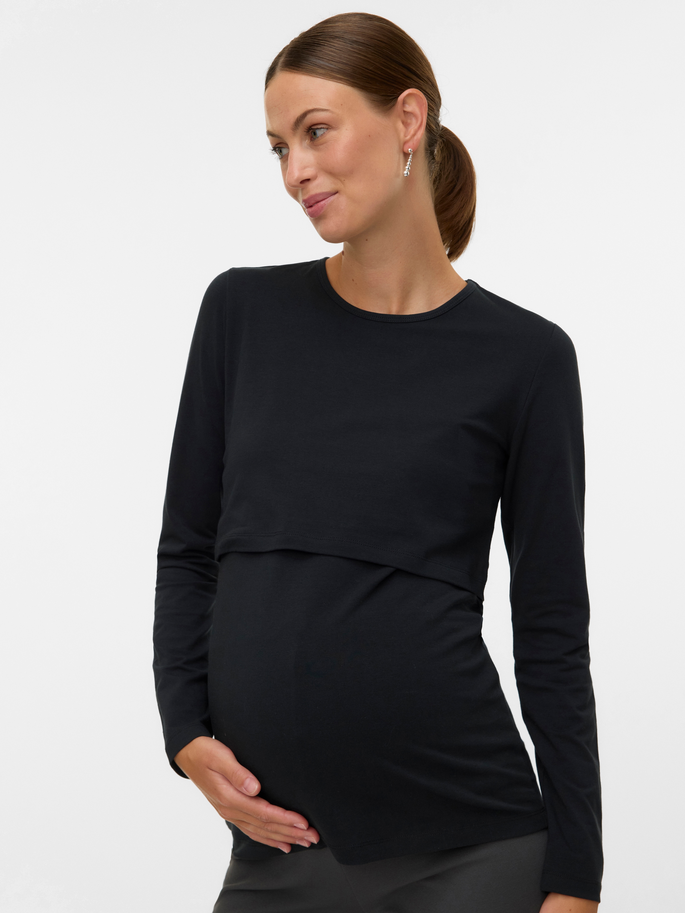 Mamalicious Langarmshirt "MLKERRIE JUNE LS JRS TOP 2F NOOS" Baumwollmischung, enger Schnitt
