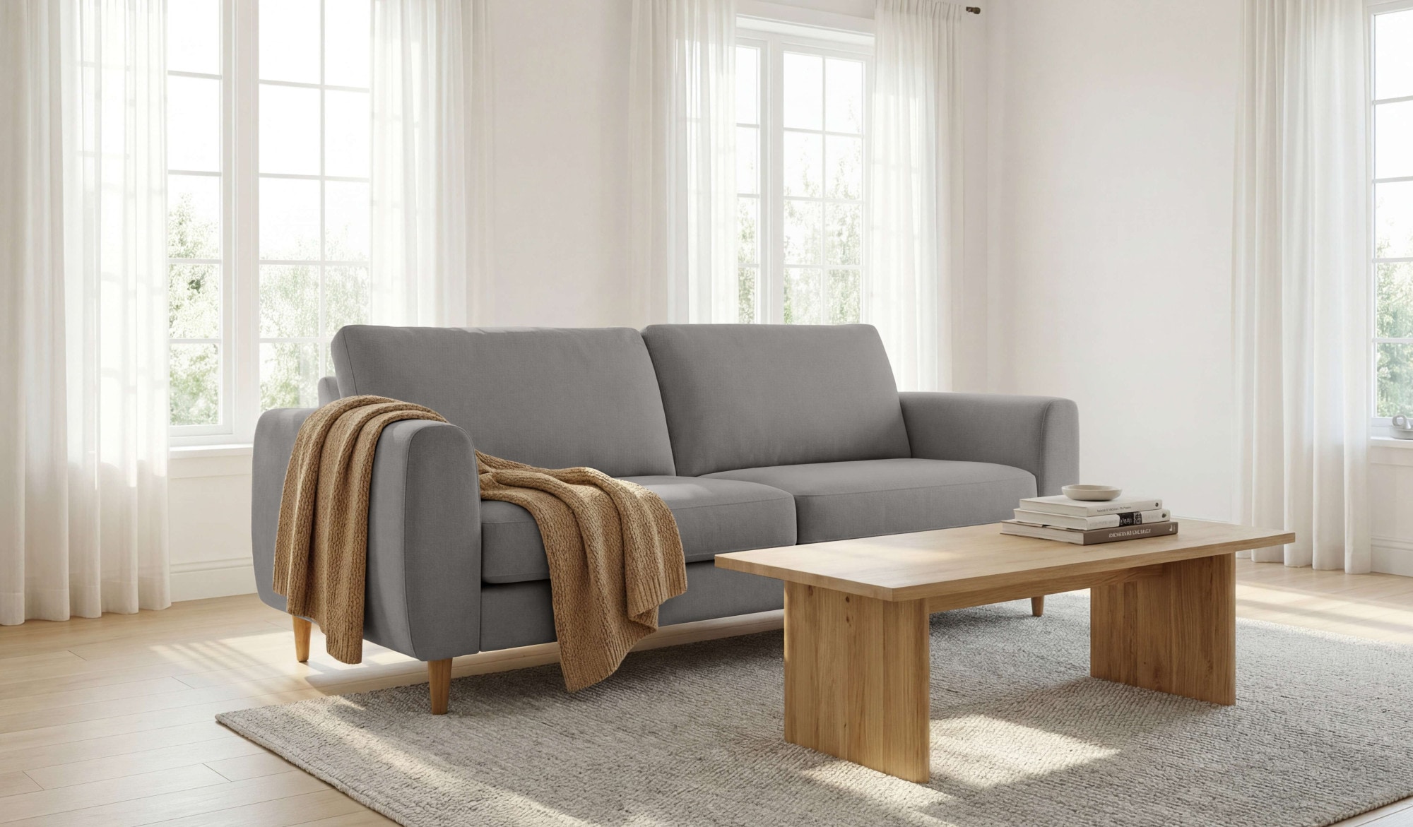 OTTO home 3-Sitzer "Finnian" 212 cm, Chenille, elegante Massivholzfüße