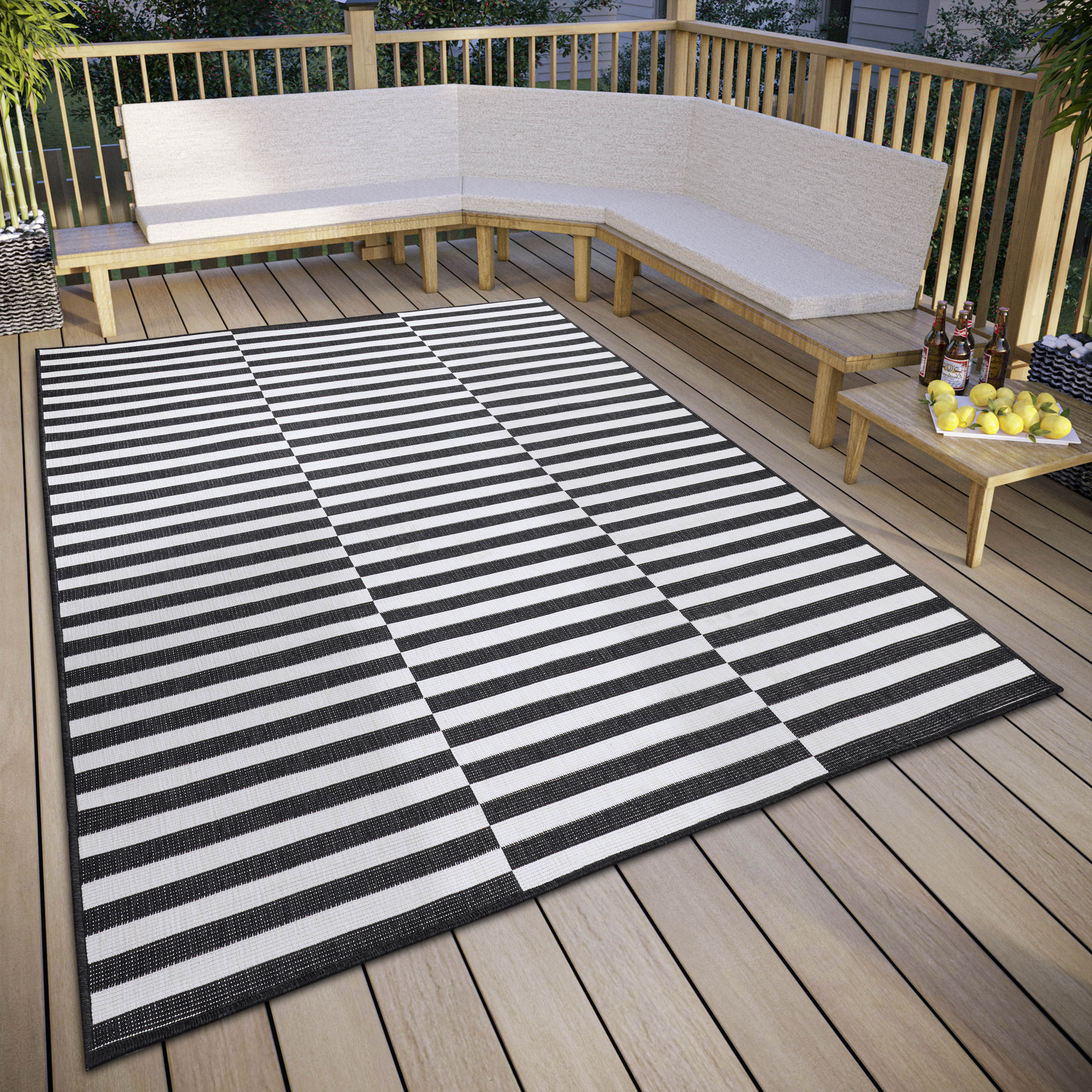 HANSE Home Sisalteppich "Viela Outdoor Wendeteppich, auch als Läufer erhältlich" rechteckig 5 mm Höhe schwarz weiß, Flachgewebe, Balkon, Wohnzimmer, In-Outdoor, wasserfest