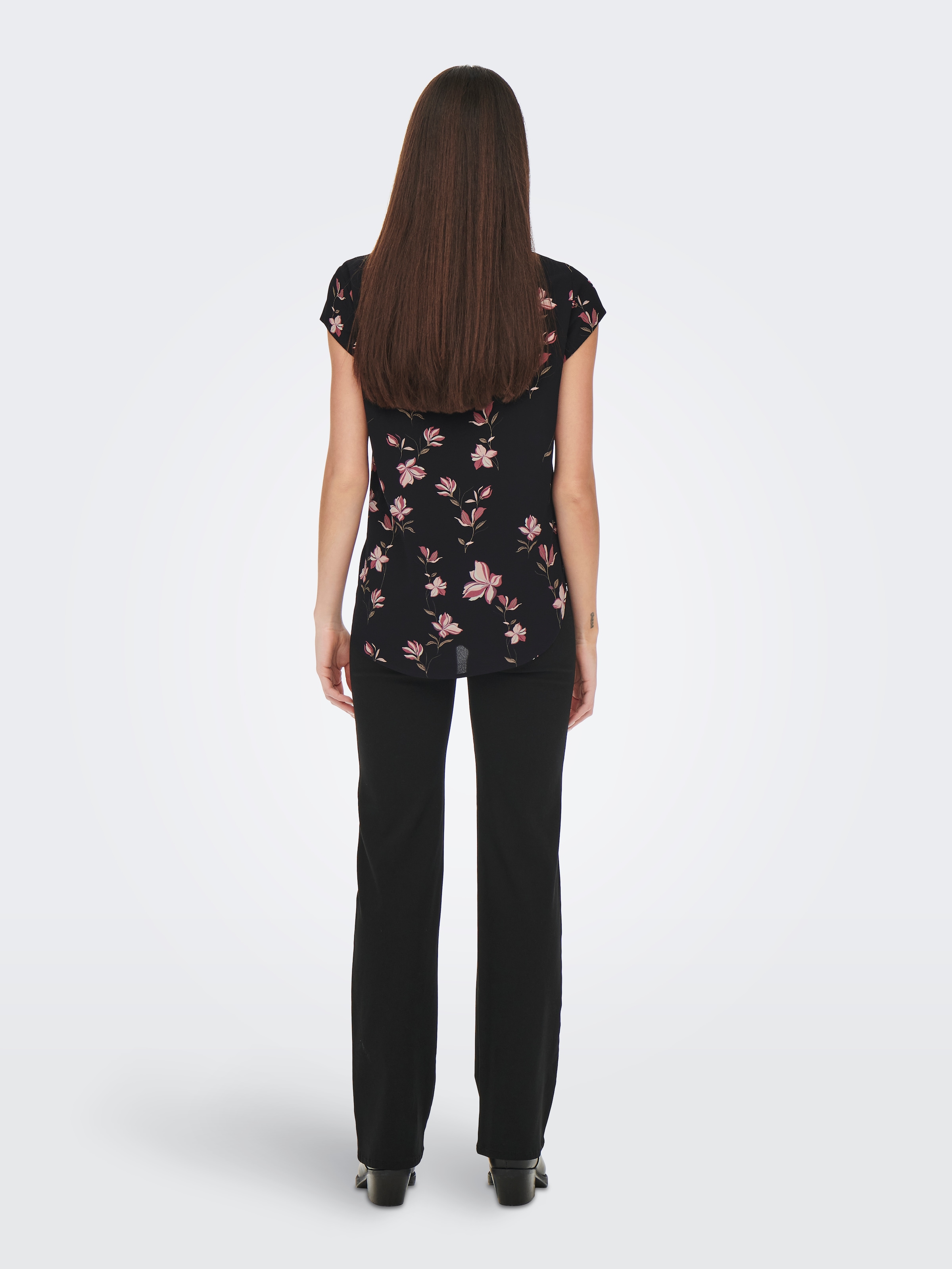 ONLY ONLVIC Short Sleeve Shirt Blouse Black Magnolia 38 7