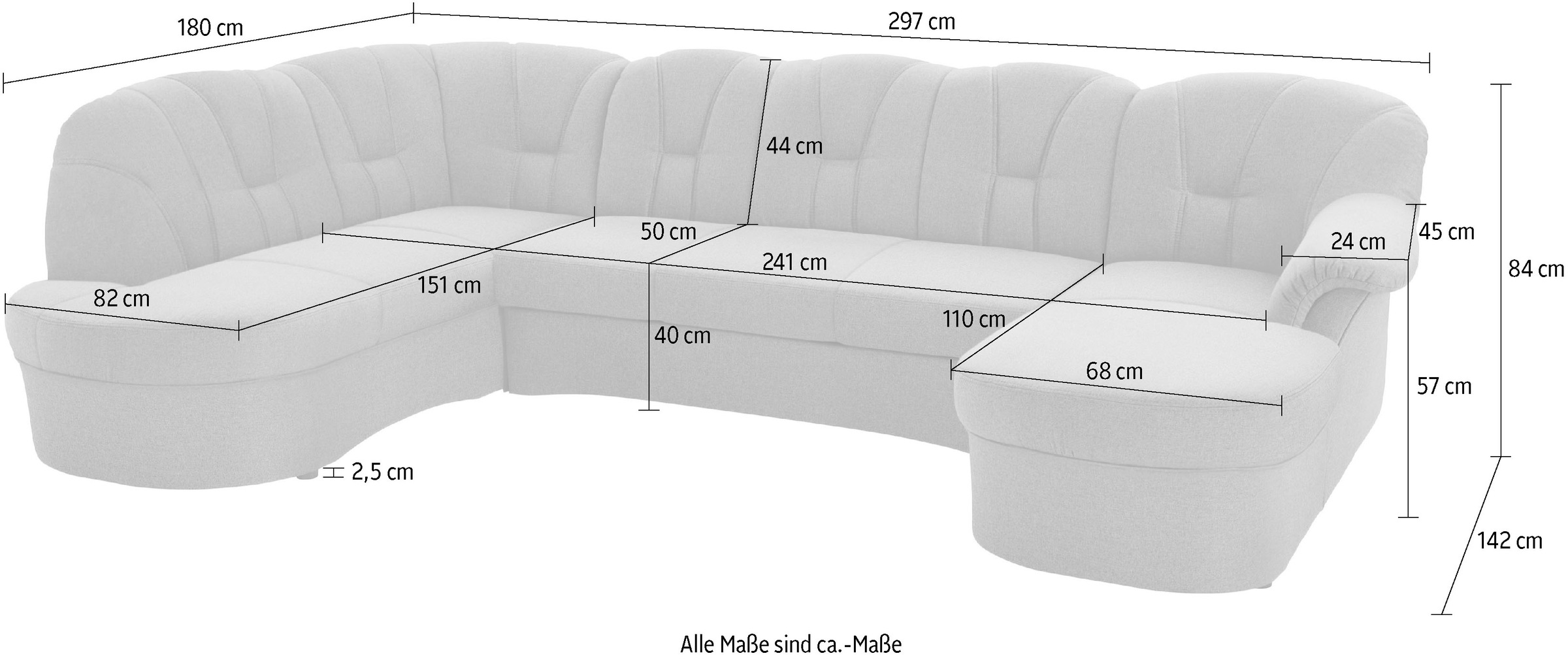 DOMO collection Wohnlandschaft »Papenburg U-Form« in großer Farbvielfalt, wahlweise Bettfunktion, frei im Raum stellbar