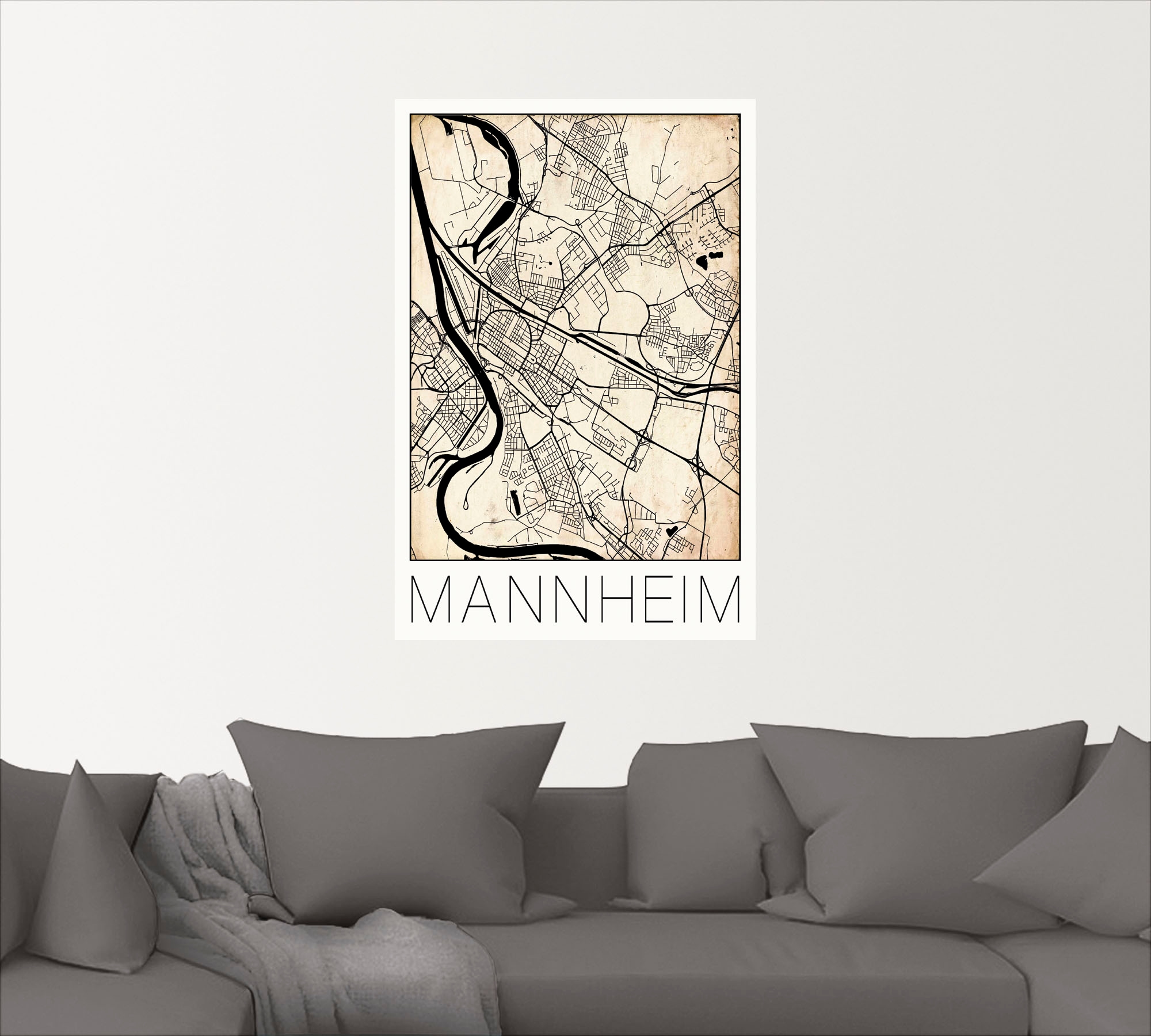 Artland Wandbild »Retro Karte Mannheim Deutschland Grunge«, Deutschland, (1 St.), als Alubild, Leinwandbild, Wandaufkleber oder Poster in versch. Größen