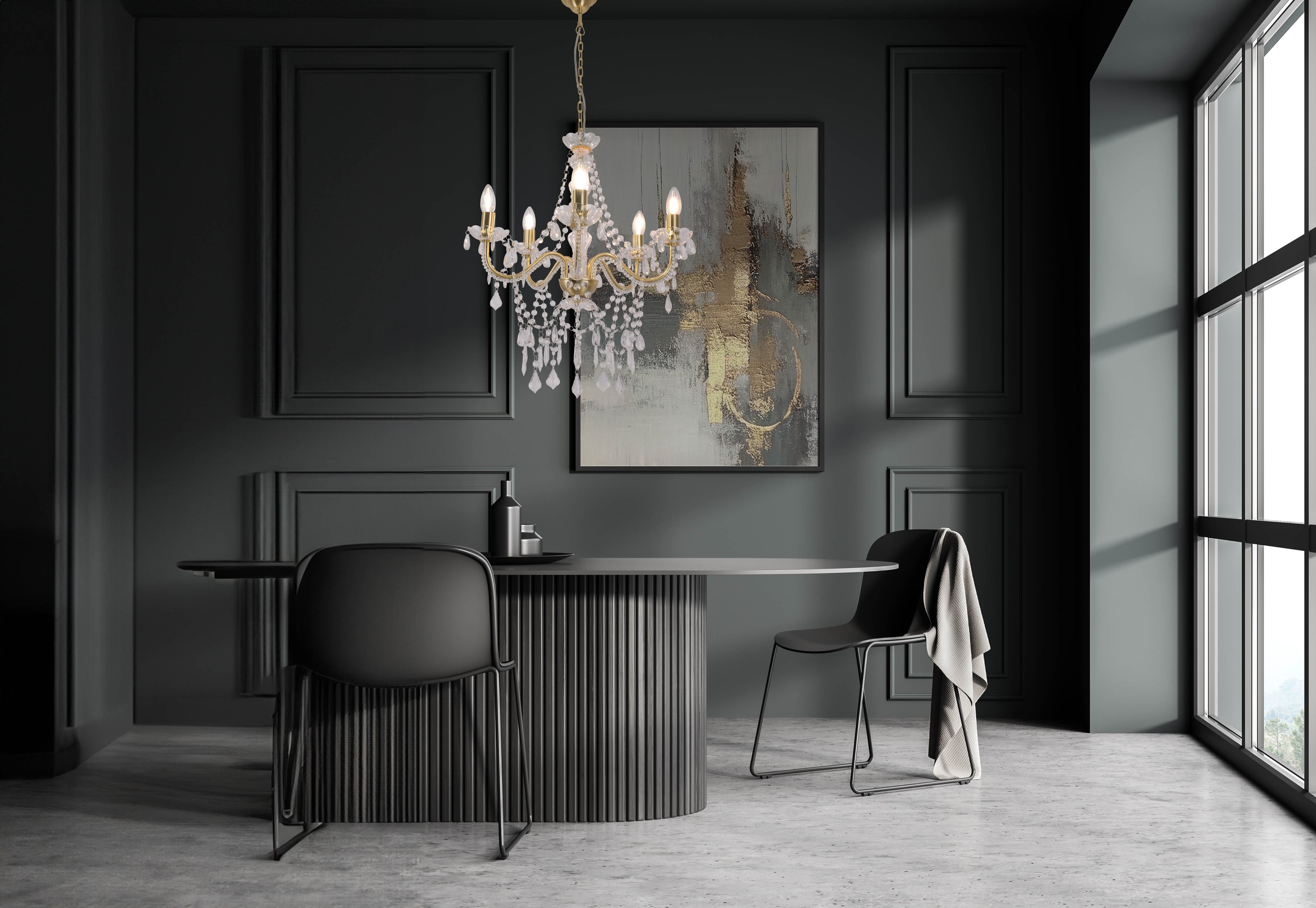 näve Kronleuchter »Cecilia«, 5 flammig, Leuchtmittel E14 | Leuchtmittel wechselbar, 5flg., Kristallbehang aus Acryl, exkl. Leuchtmittel E14, D: ca. 52cm