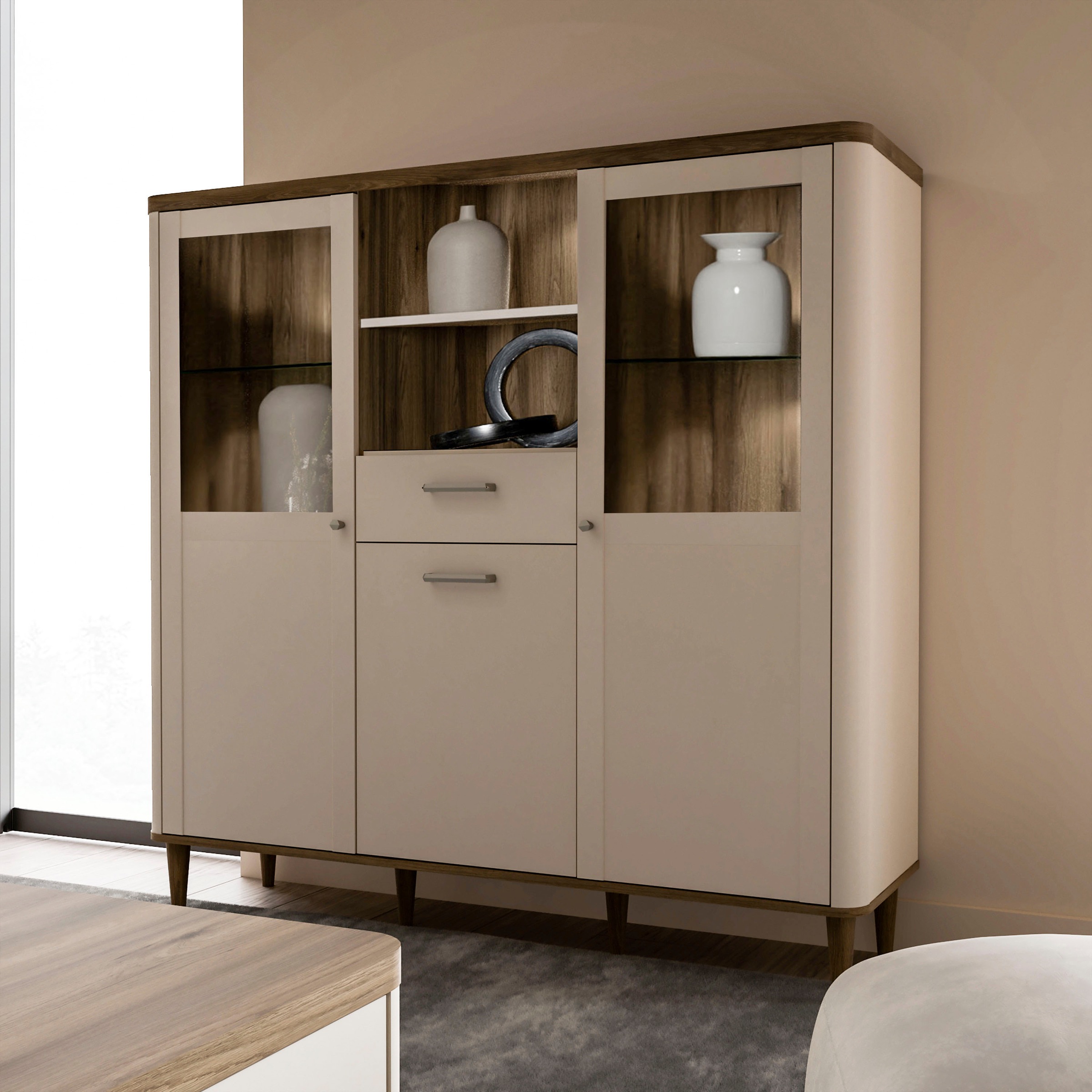 FORTE Vitrine "Lacetti" B/H/T 144,8/142,9/41,2 cm, Echtholzfüße günstig online kaufen