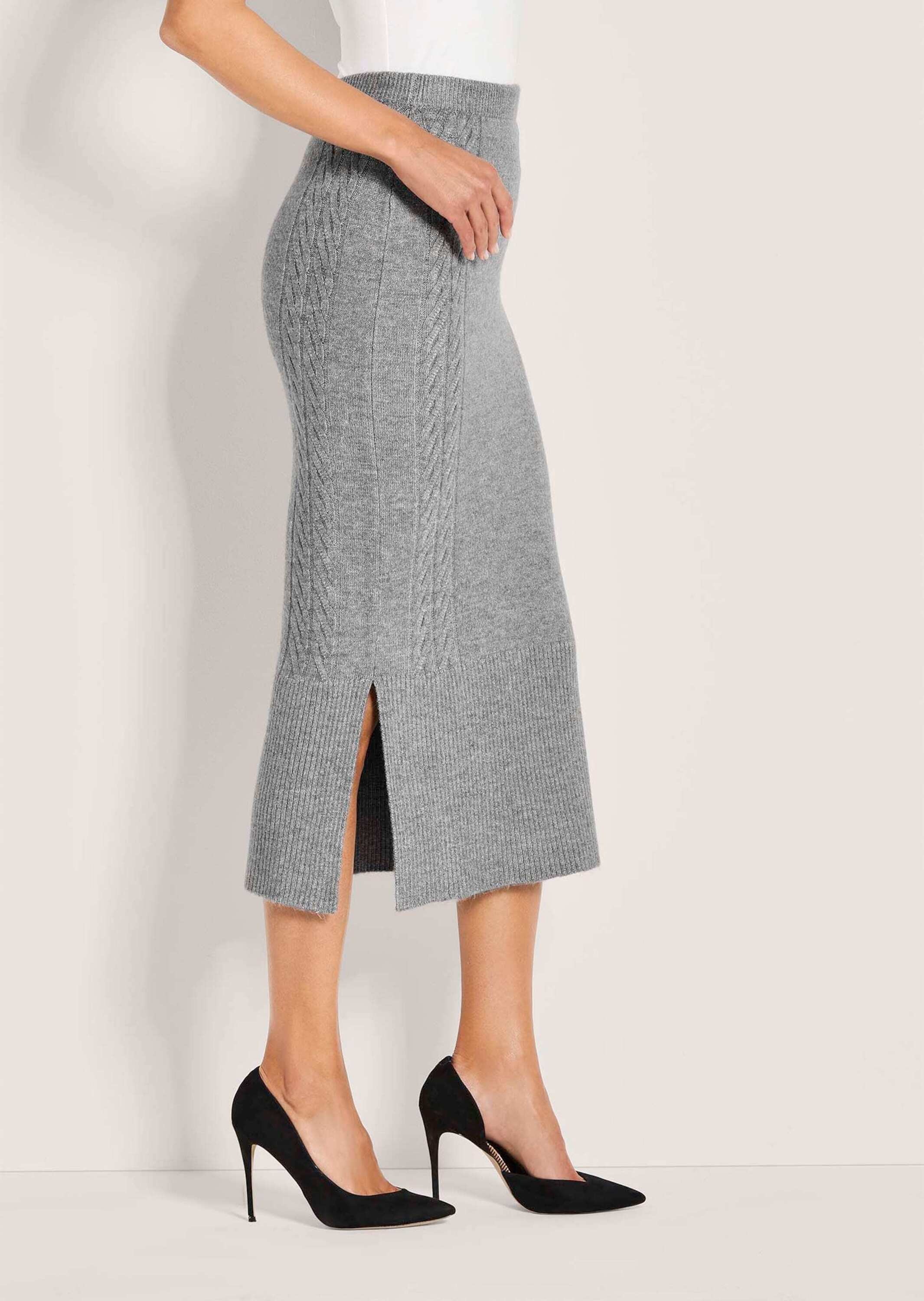 MADELEINE Midirock »Strickrock Eleganter Melange-Rock mit Zopfmuster«