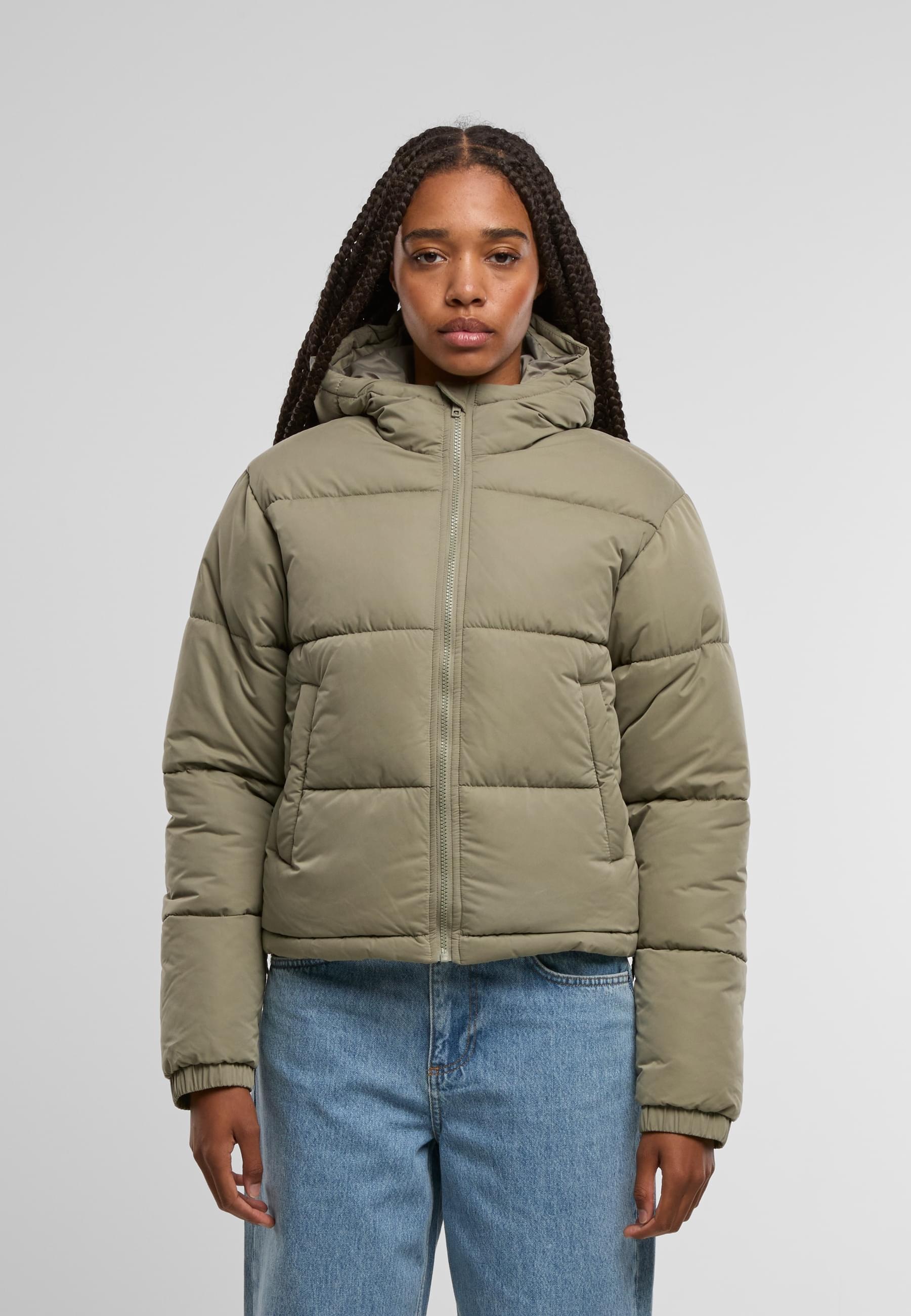 URBAN CLASSICS Winterjacke »Urban Classics Ladies Peached Puffer Jacket With Hood« 1 Stk. tlg. mit Kapuze