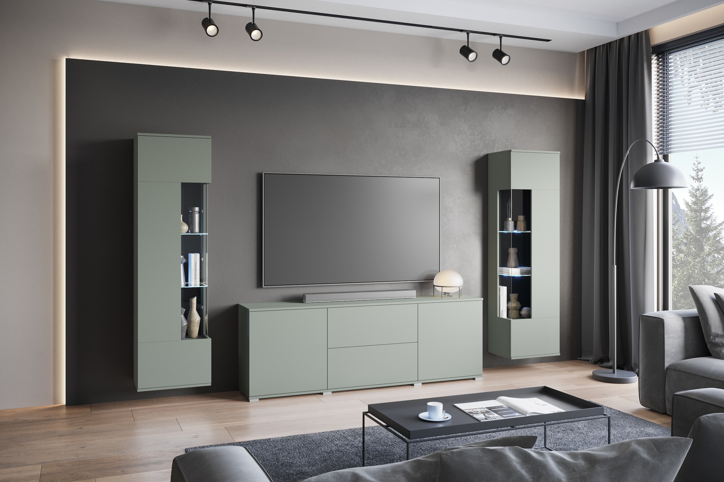 INOSIGN Wohnwand »Kenia«, (Komplett-Set, 3 St.), Vitrinen mit Eckverglasung, hängend und stehend montierbar
