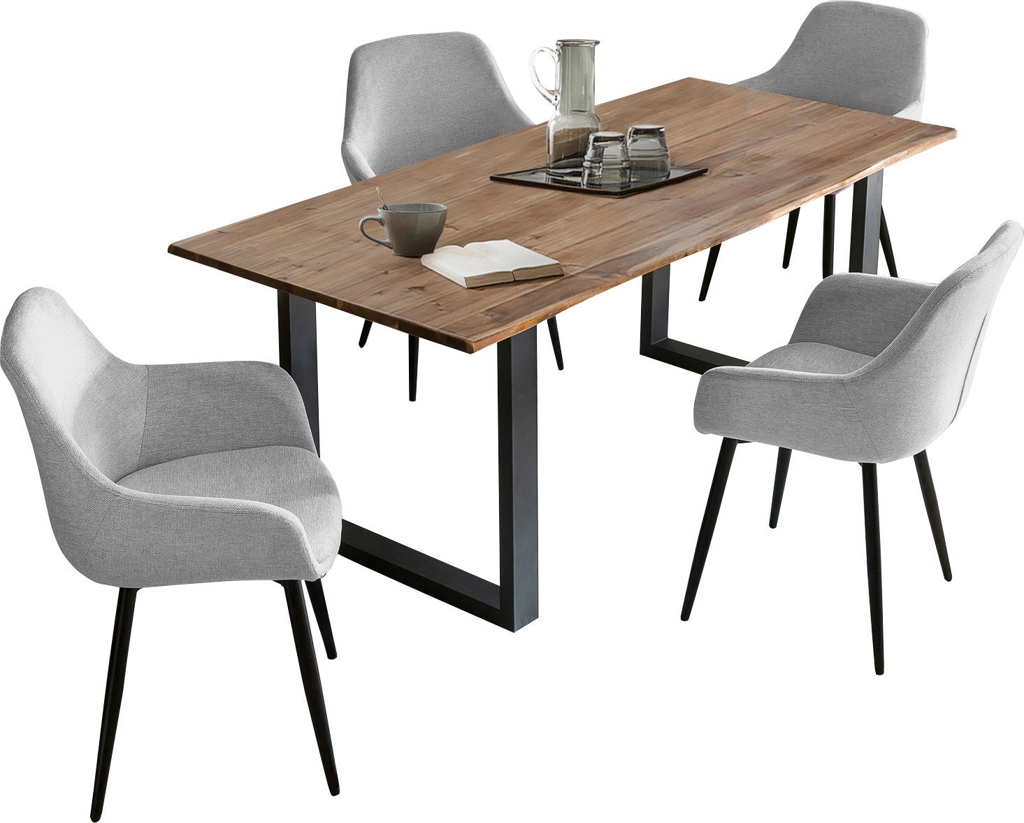 SalesFever Essgruppe »Essgruppe im schicken Stil«, (Set, 5 tlg.), 5-teiliges Set: Tischplatte mit seidenmattem OSMO Hartwachs-Öl behande