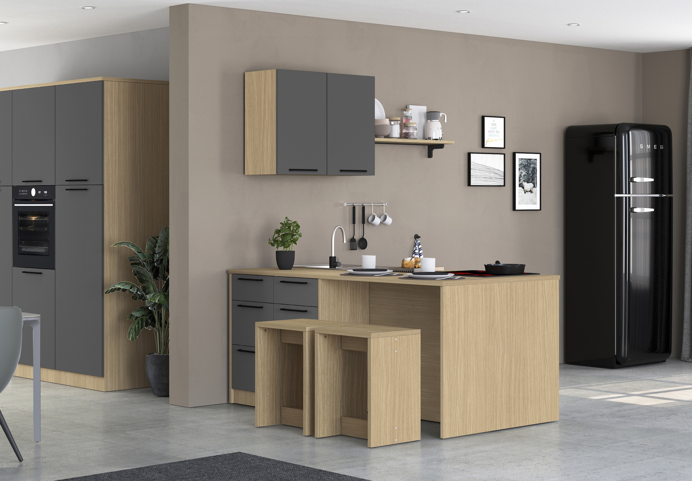 KOCHSTATION Kücheninsel »KS-Luna« Breite 200 cm, wahlweise mit Hanseatic-E-Geräten