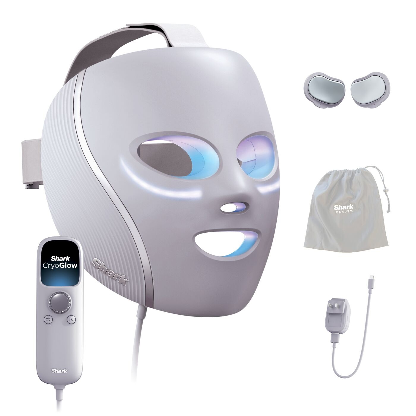 SHARK LED-Gesichtsmaske "Shark CryoGlow LED-Maske + Kühlung der Augenpartie FW312EUPL"lila chill, B:20,8cm L:22cm T:15cm, Lichttherapiegeräte,