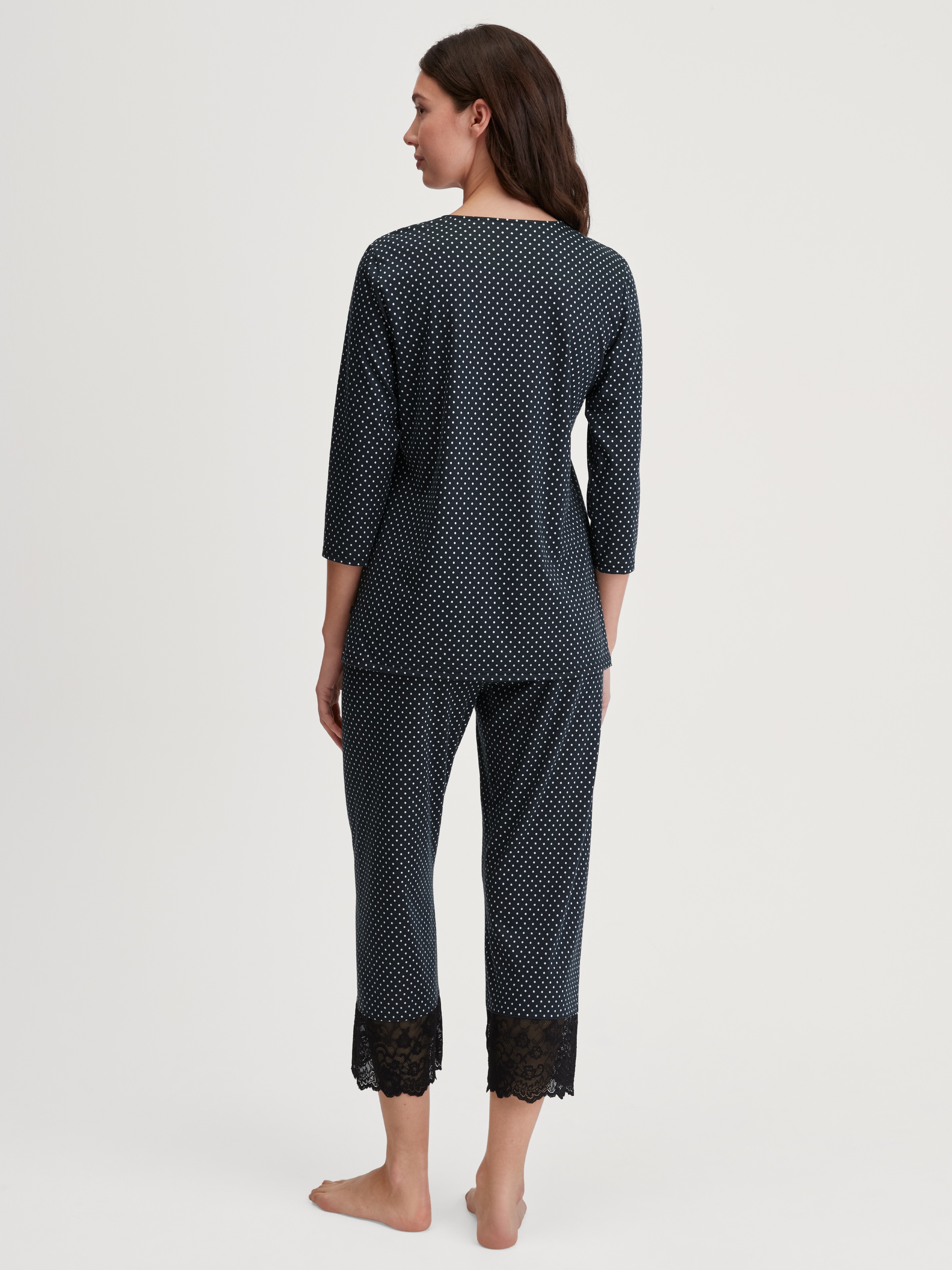 CALIDA Capri-Pyjama "Deep Dreams", (2 tlg.), 7/8-Länge, gepunktet, Spitze, günstig online kaufen