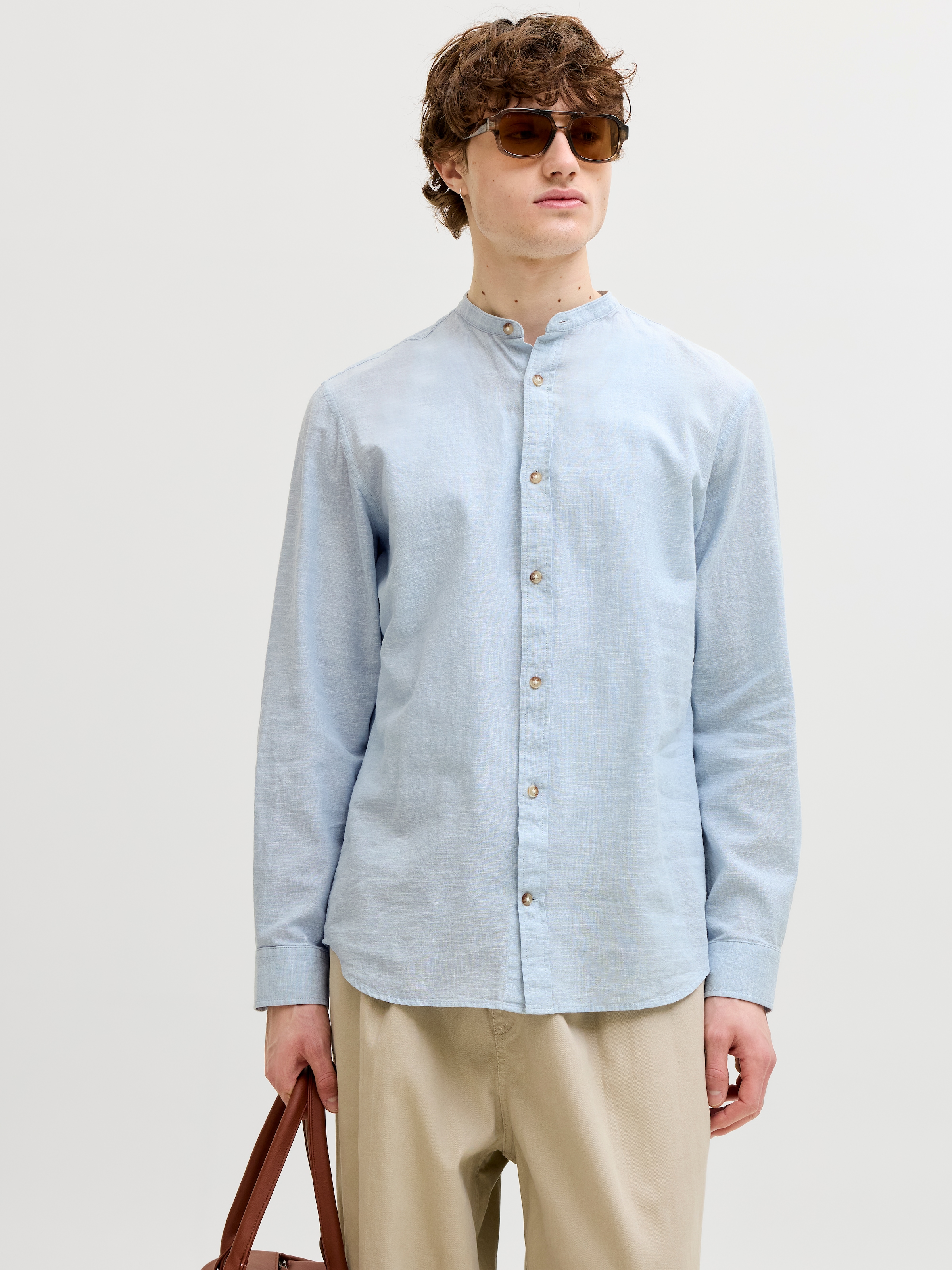 Jack & Jones 1100000002199 "JJESUMMER LINEN BLEND BAND SHIRT L/S SN" Baumwollmischung, regular fit
