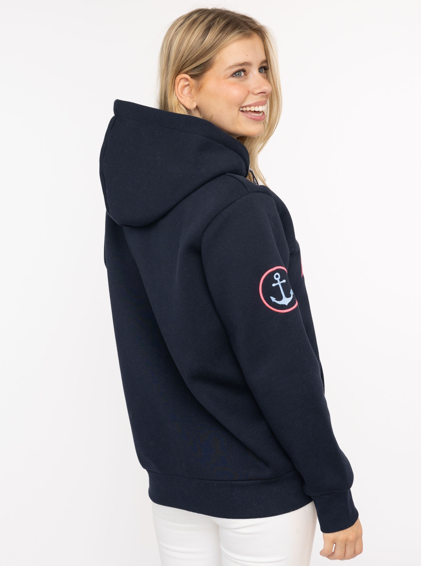 Zwillingsherz Kapuzensweatjacke ""Maritim"", mit gesticktem MOIN und Anker günstig online kaufen