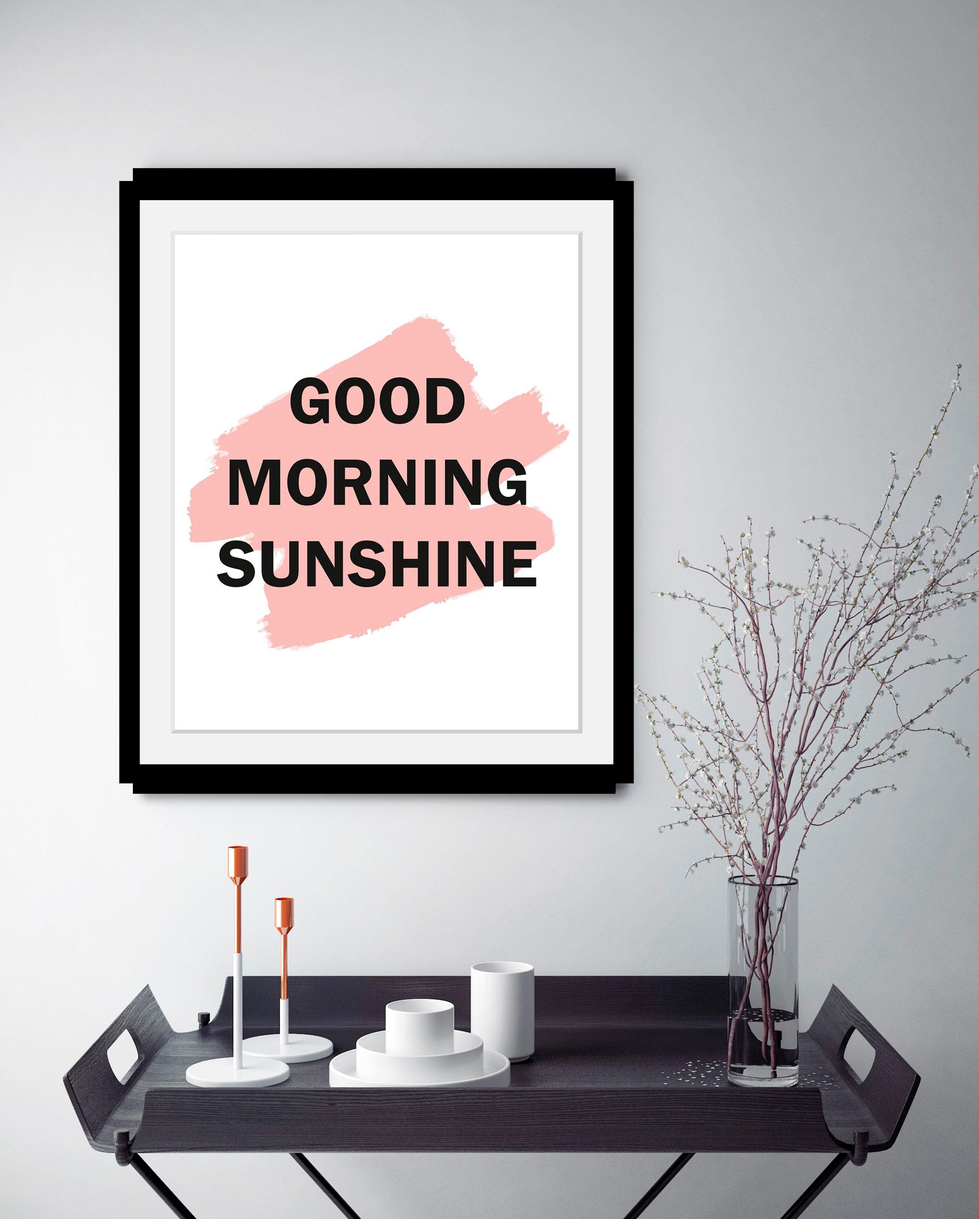 queence Bild »Good Morning« Motivationsbilder | Schriftzug | Schwarz-Weiß HD Premium Poster-Druck inkl. Holzrahmen