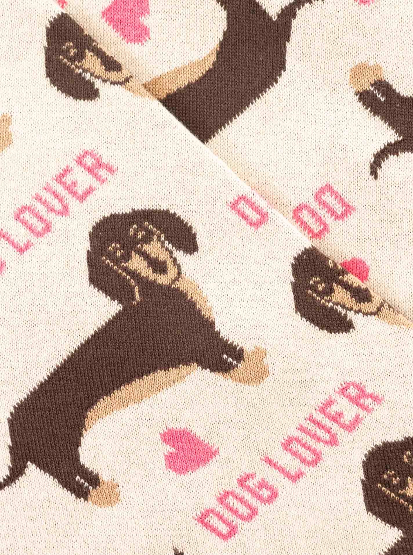 Thumbnail - Zwillingsherz Dreieckstuch ""Dog Lover"" Dackelmotiv, wärmend, Strick