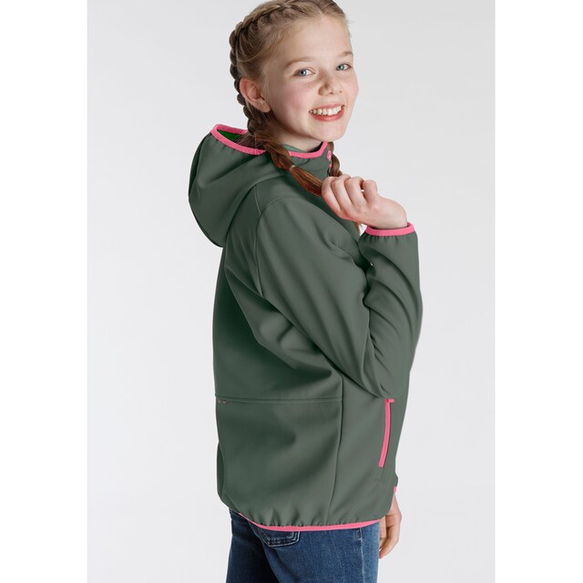 Jack Wolfskin Softshelljacke »FOURWINDS JACKET KIDS«, mit Kapuze, mit  farblich abgesetzten Details | BAUR