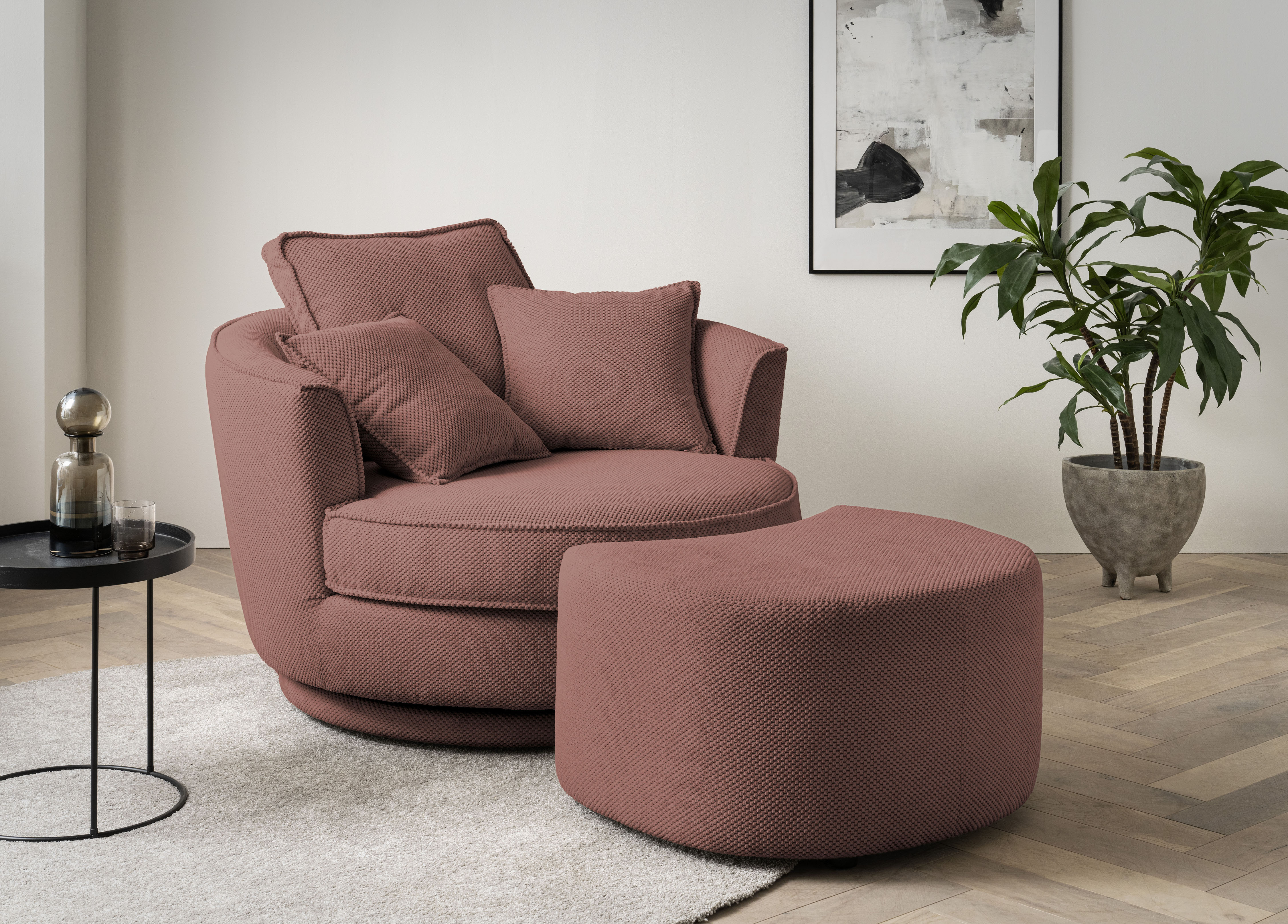Home affaire Drehsessel "MAISIE Webvelours, Love Seat XXL Lese-Sessel, Big-Sessel mit Hocker," 2 Stk. tlg. Set in MEGA CORD und Web-Velours, drehbar 360 Grad