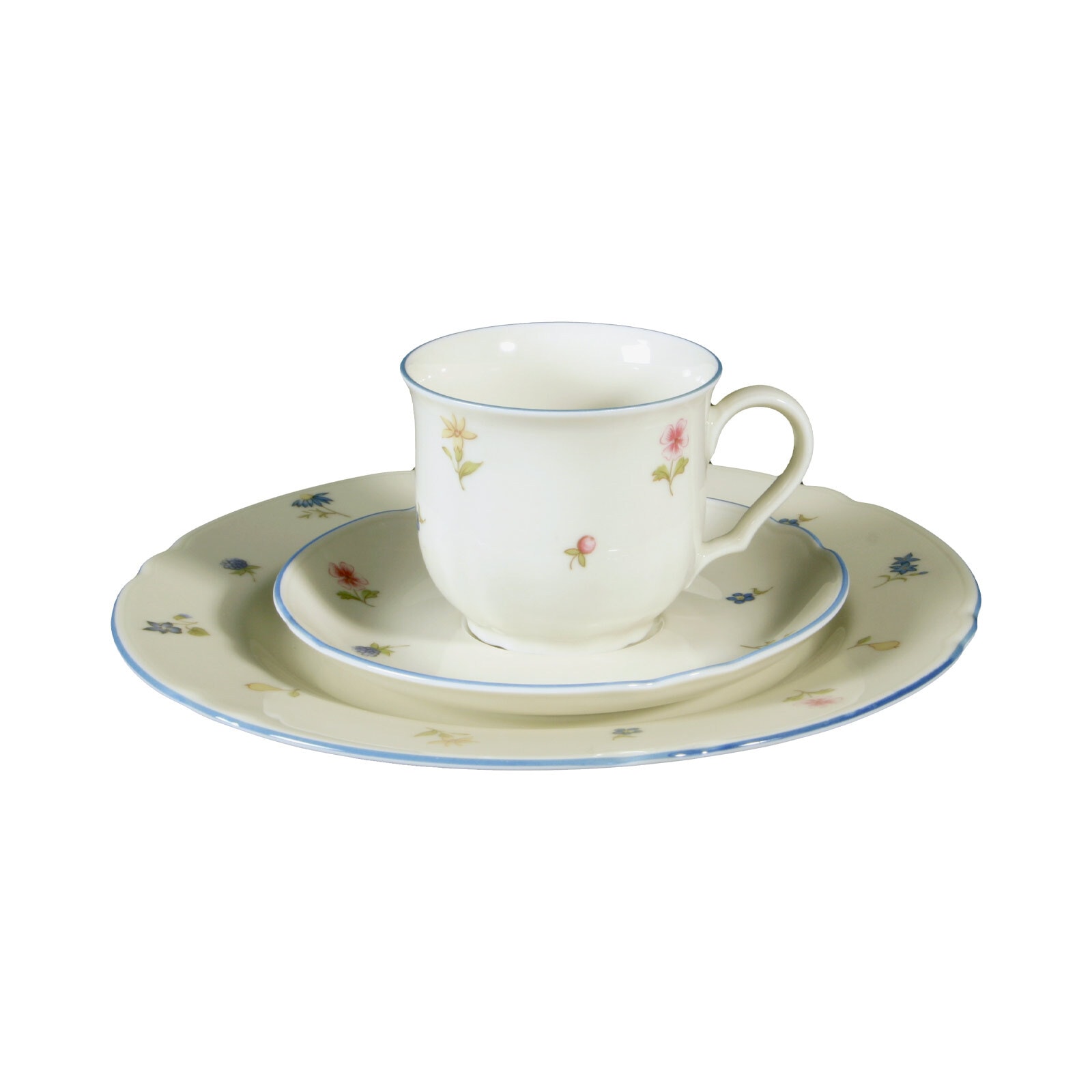 Seltmann Weiden Geschirr-Set "Kaffeegedeck Marieluise Streublumen 3er Set bunt" Spülmaschinengeeignet, Mikrowellengeeignet