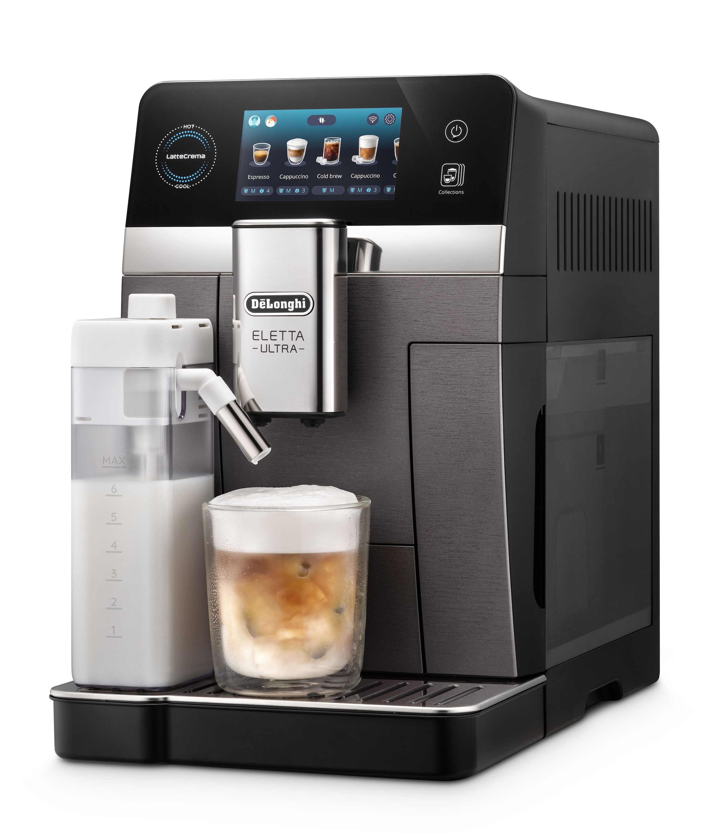 De'Longhi Kaffeevollautomat »Eletta Ultra ECAM470.75.GXB - 50 eiskalte & heiße Kaffeerezepte« Bis zu 65% leiser als Vorgängermodelle, 2 Milchbehälter, Cold Brew